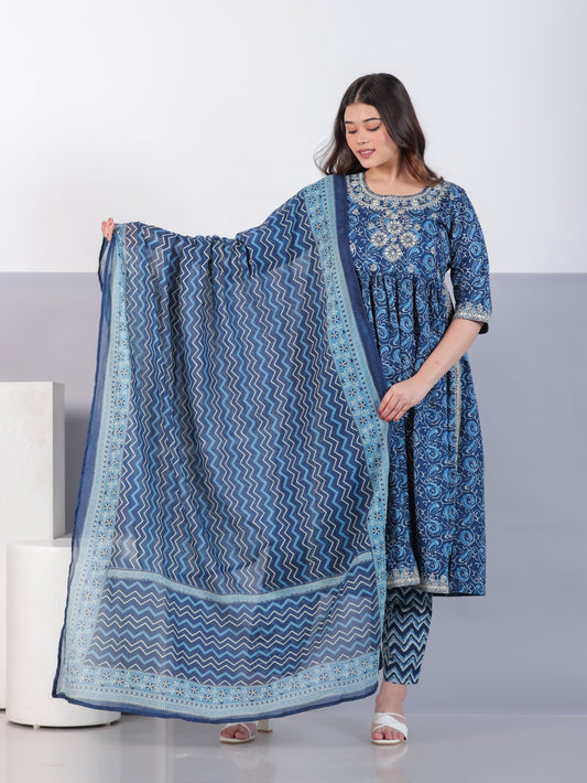 Cotton Voile Striped Blue Dupatta
