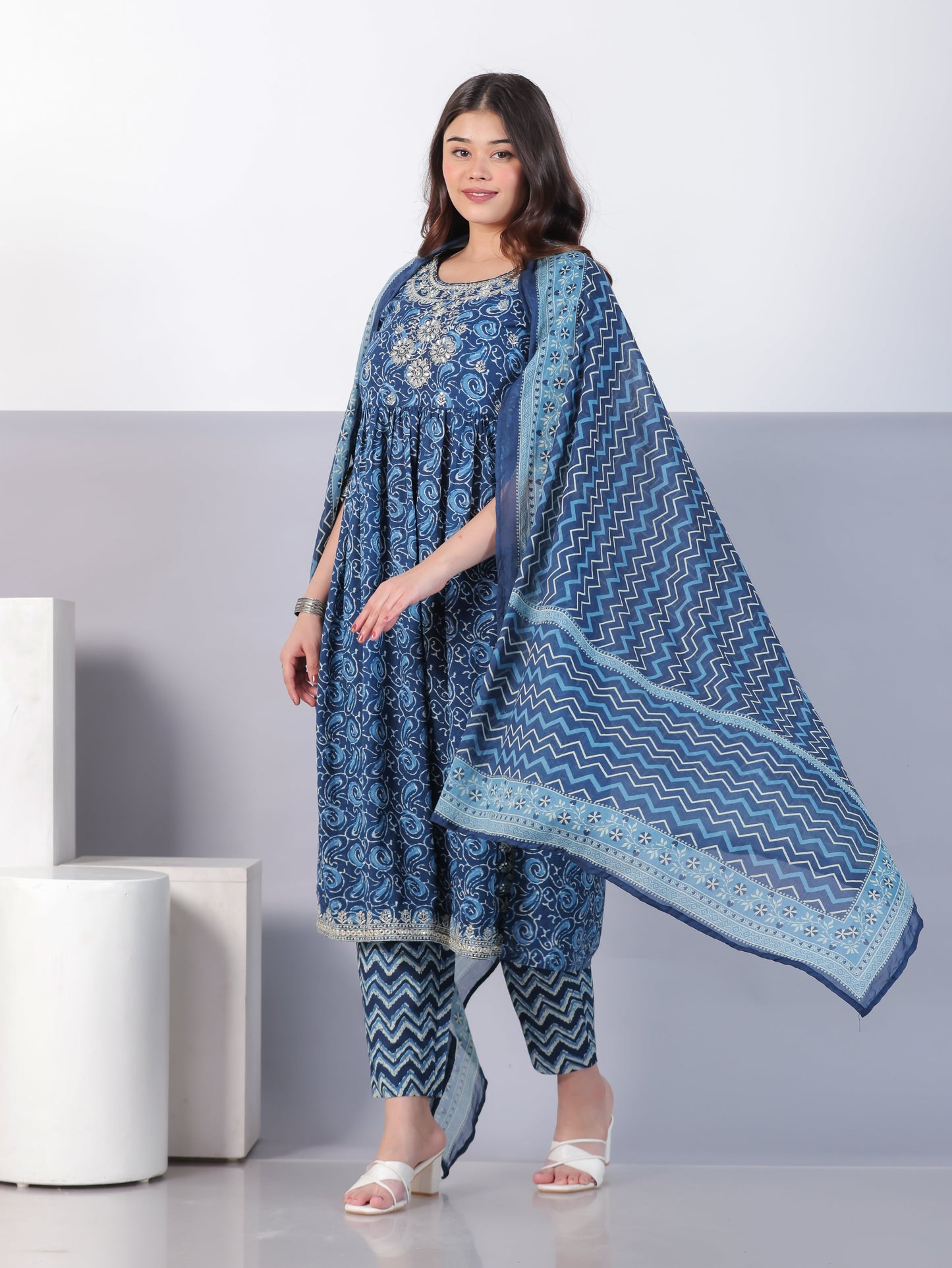 Cotton Voile Striped Blue Dupatta
