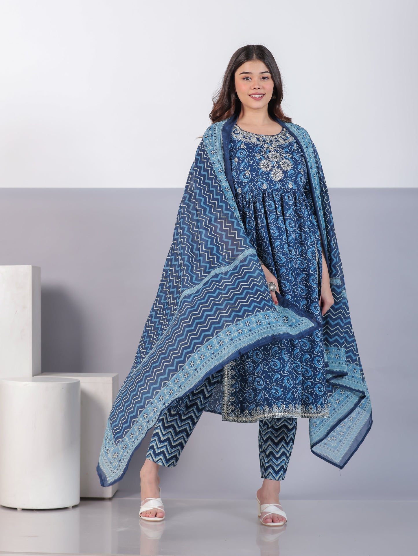Cotton Voile Striped Blue Dupatta