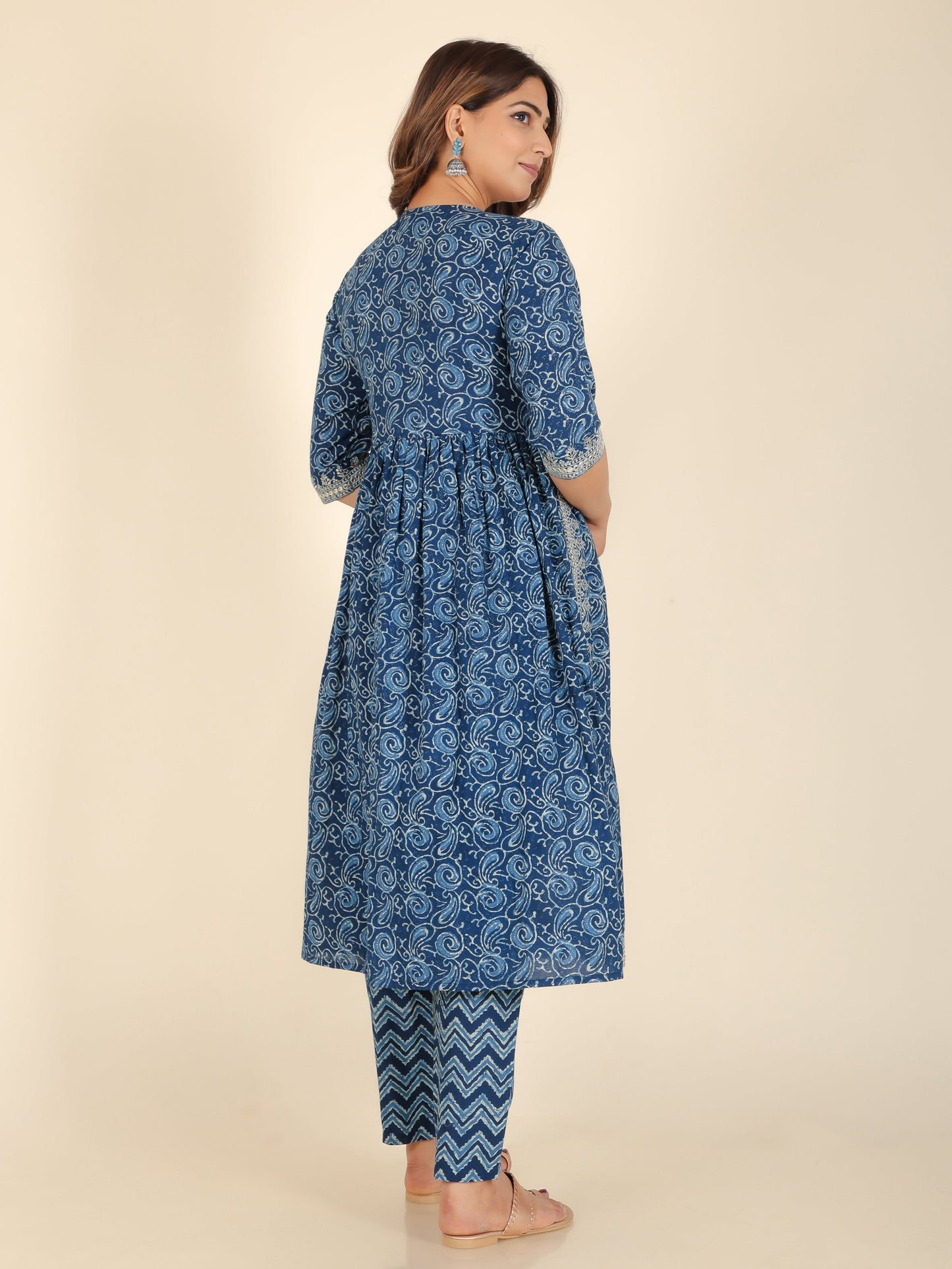 Soft Cotton Paisley Naira Cut Blue Kurta