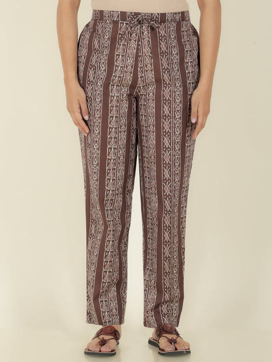 Soft Cotton Striped Brown Tapered Trousers
