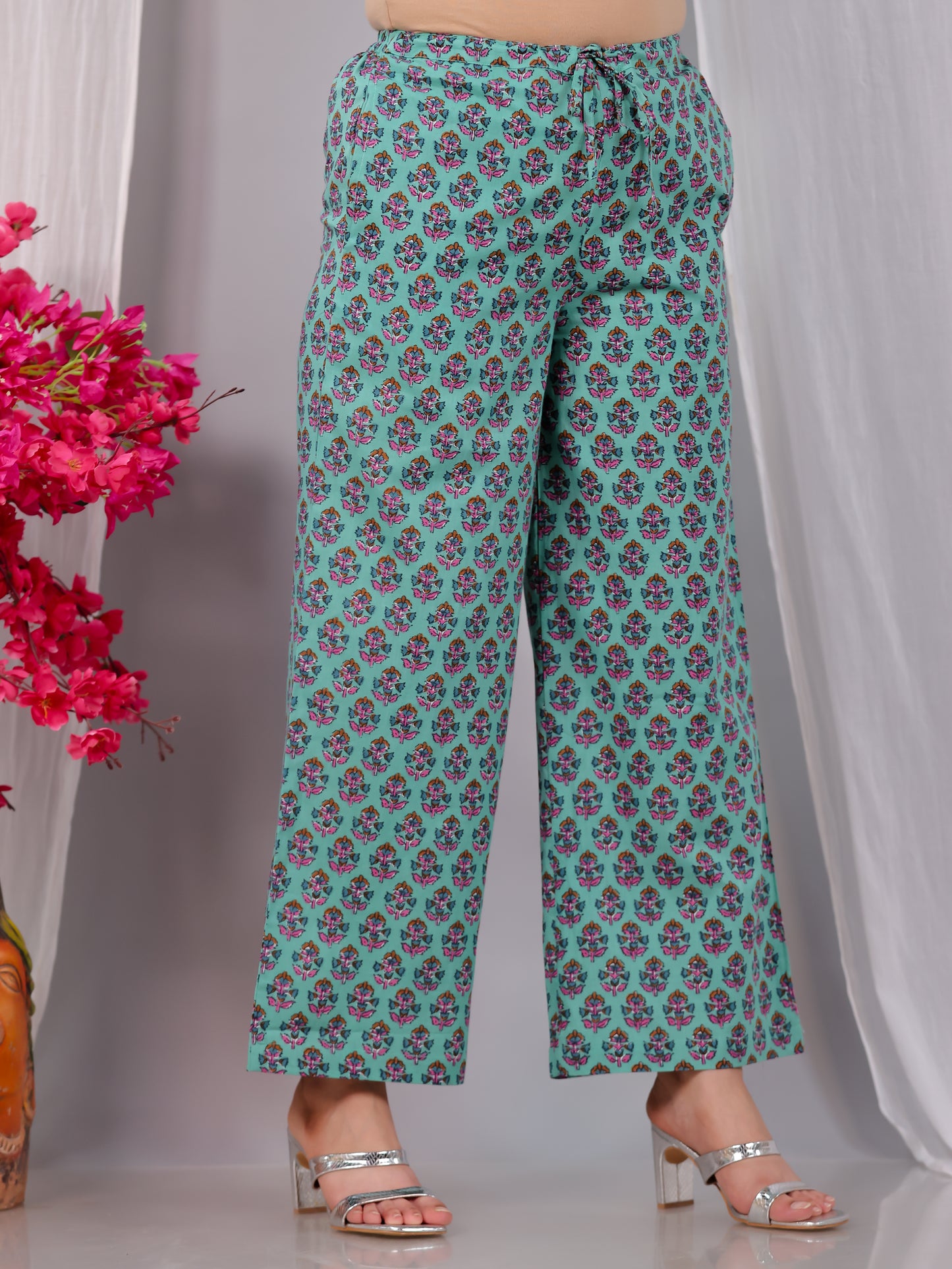 Soft Cotton Floral Anarkali Green Kurta