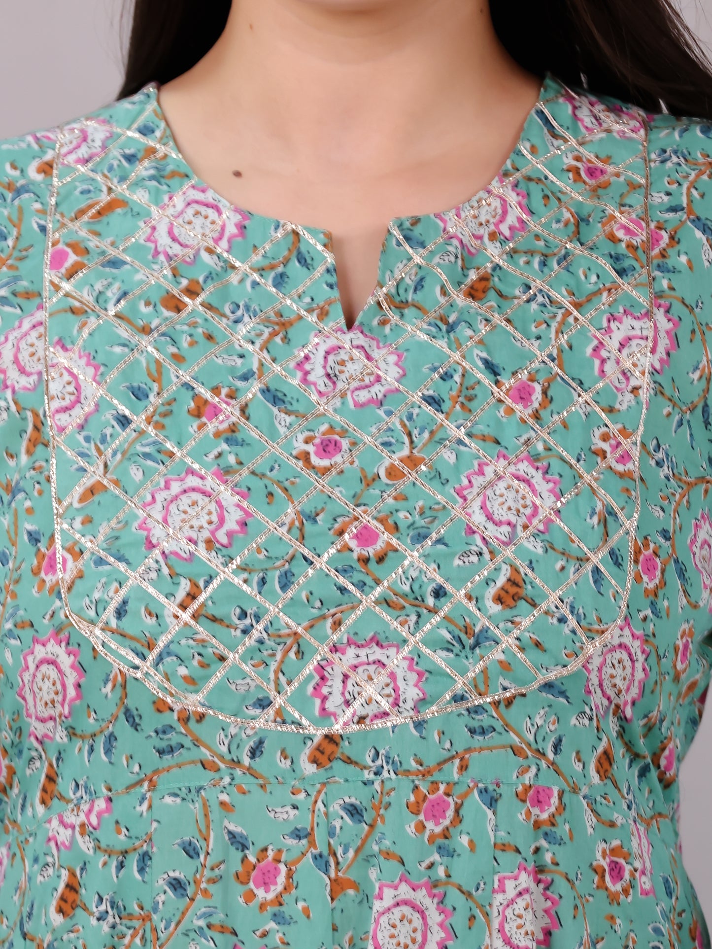 Soft Cotton Floral Anarkali Green Kurta