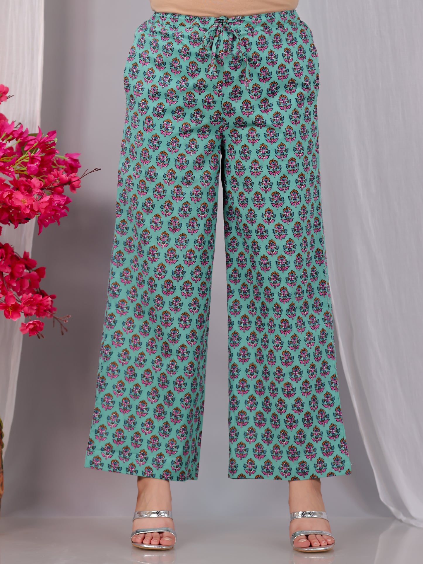 Soft Cotton Floral Anarkali Green Kurta