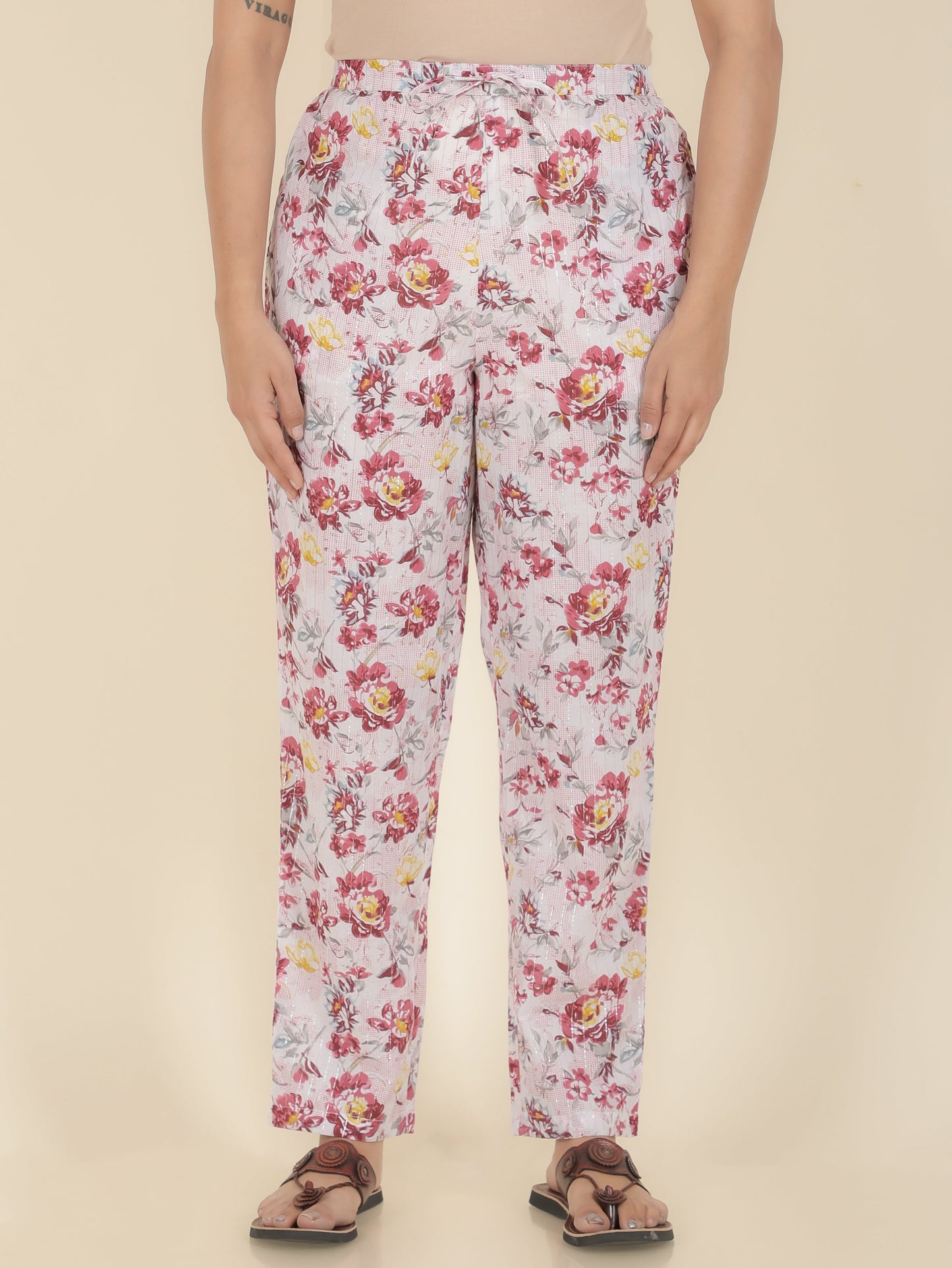 Lurex Cotton Floral Pant