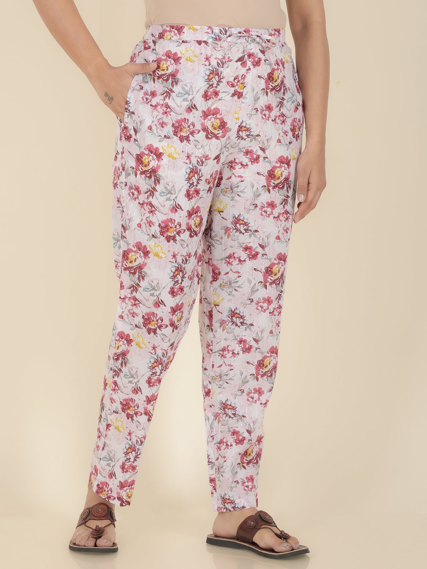 Lurex Cotton Floral Pant