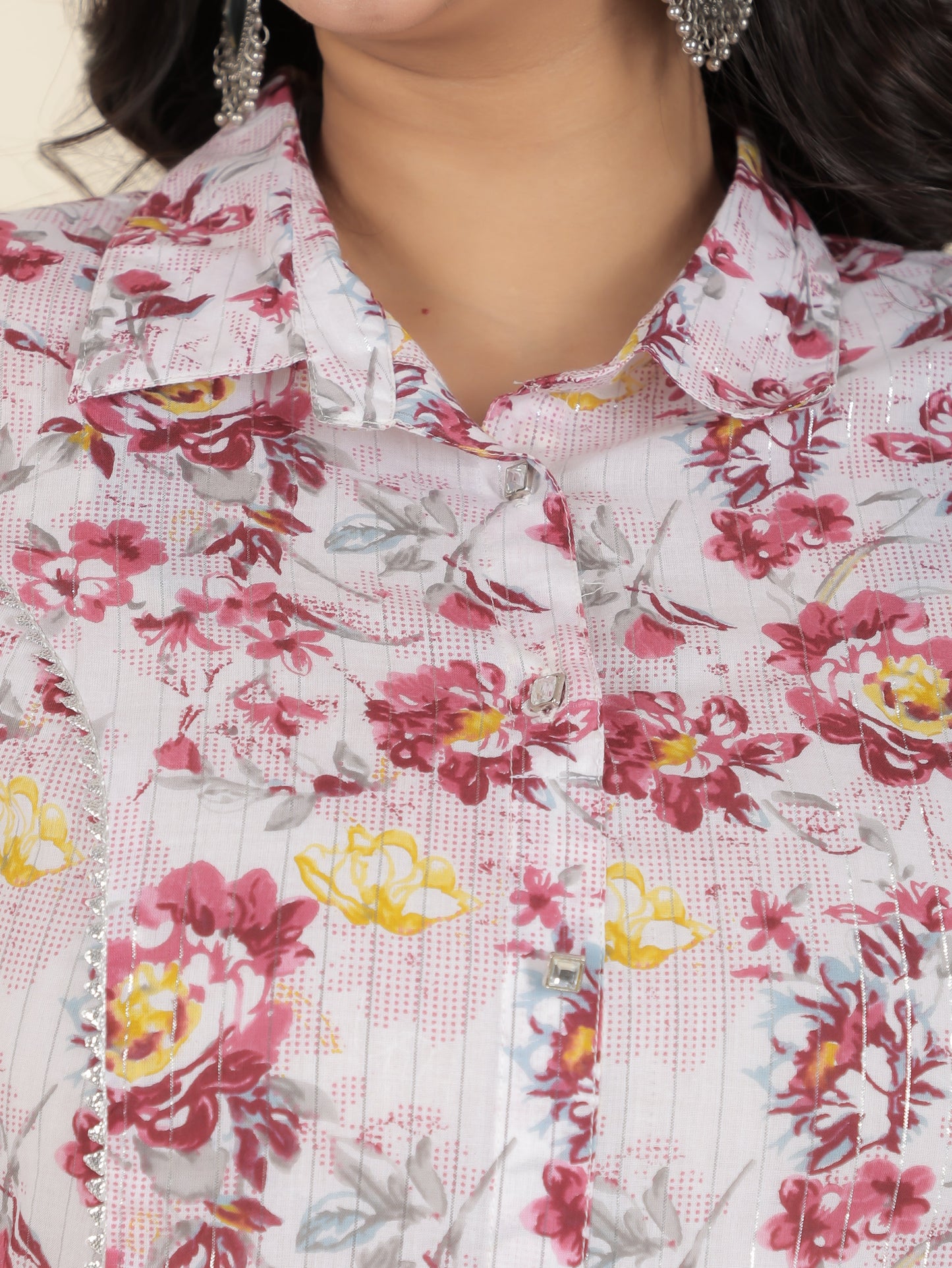 Lurex Cotton Floral Kurta