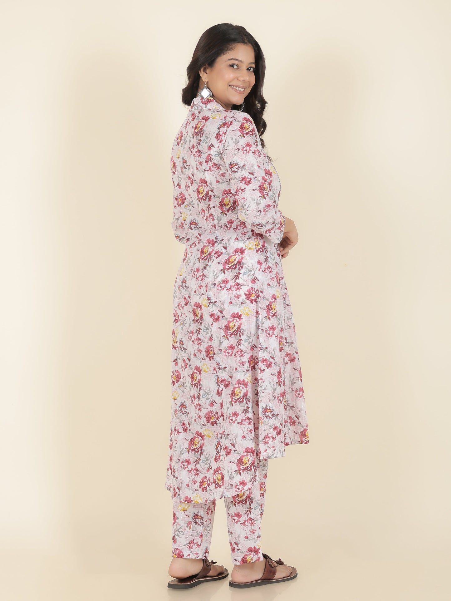 Lurex Cotton Floral Kurta