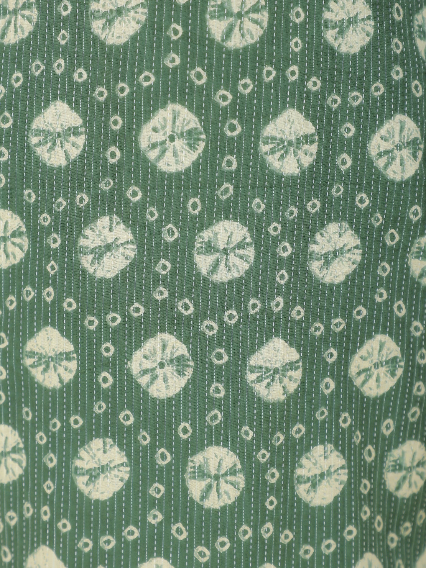 Kantha Cotton Bandhani Straight Green Kurta
