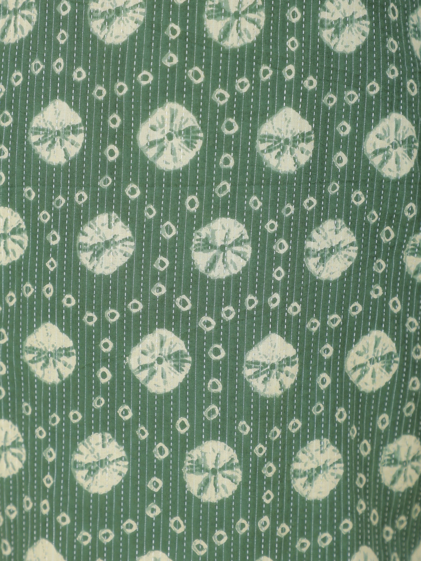 Kantha Cotton Bandhani Straight Green Kurta