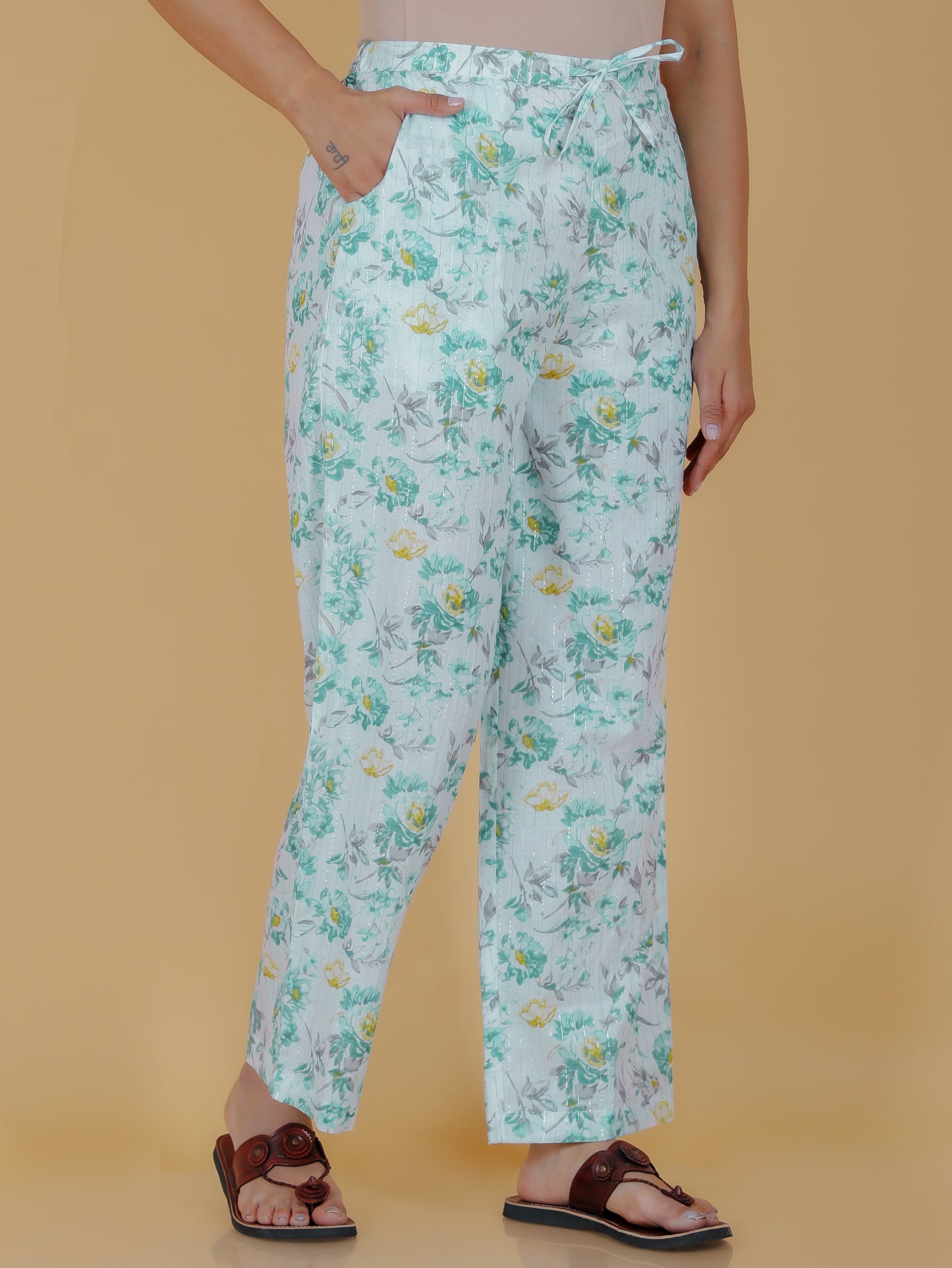 Lurex Cotton Floral Pant