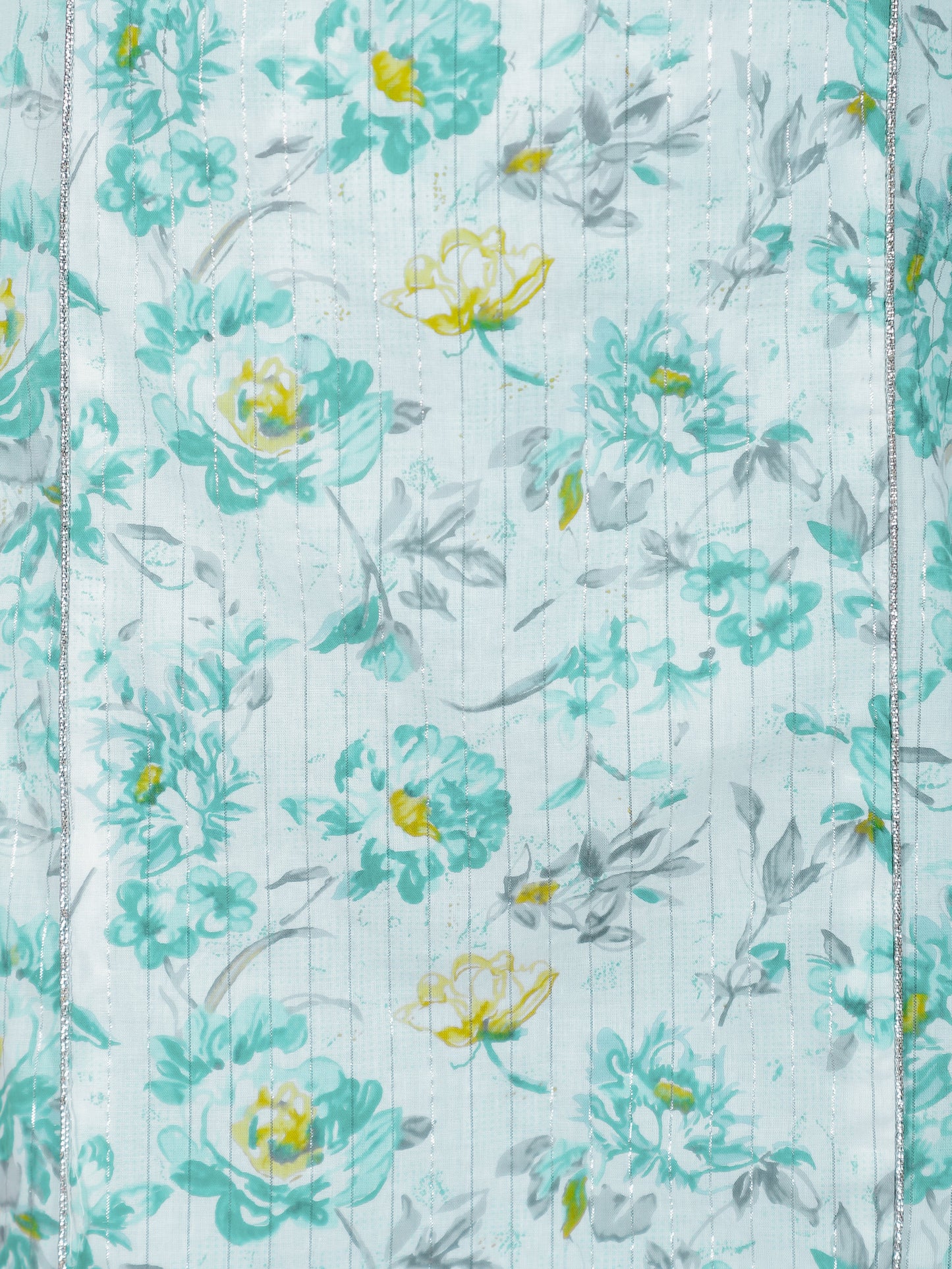 Lurex Cotton Floral Panelled Green Kurta