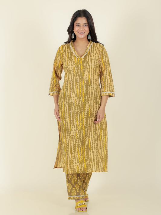 Kantha Cotton Tie-Dye Straight Yellow Kurta