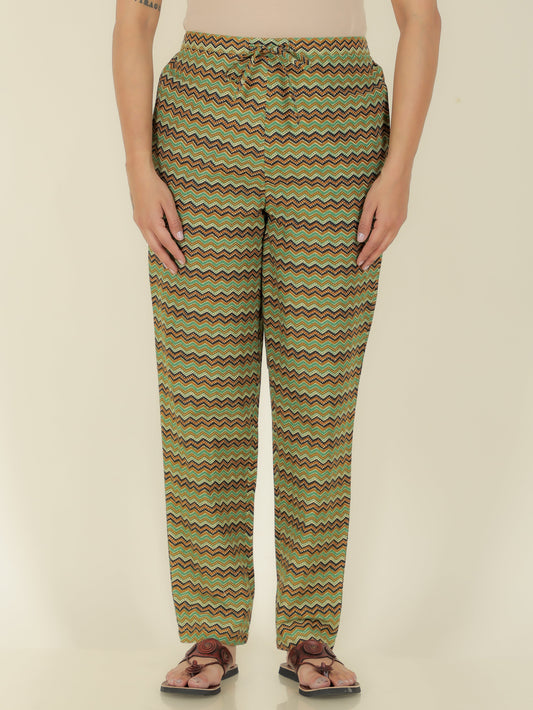 Soft Cotton Chevron Green Tapered Trousers