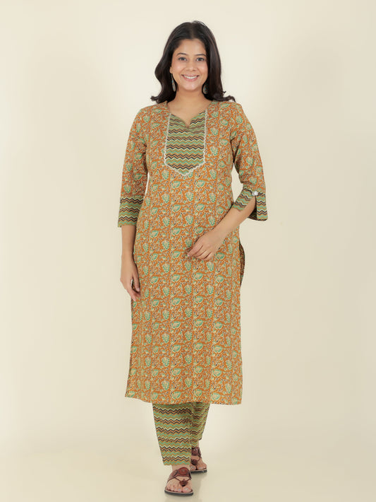 Soft Cotton Floral Straight Yellow Kurta