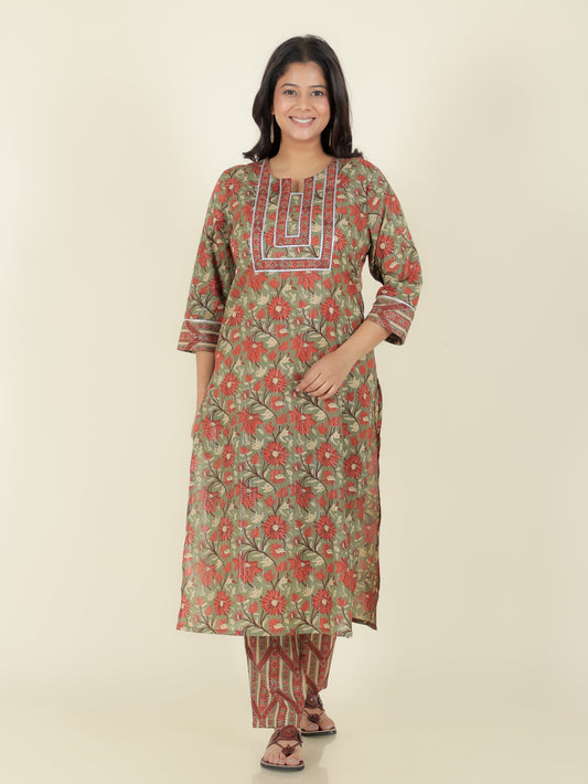 Lurex Cotton Floral Kurta