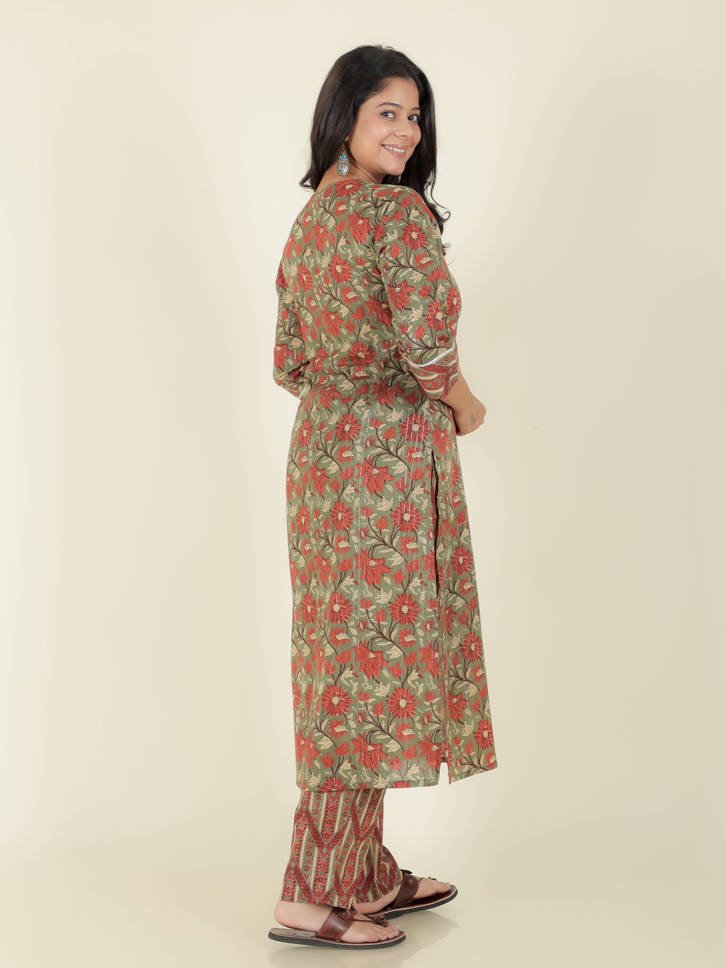 Lurex Cotton Floral Kurta