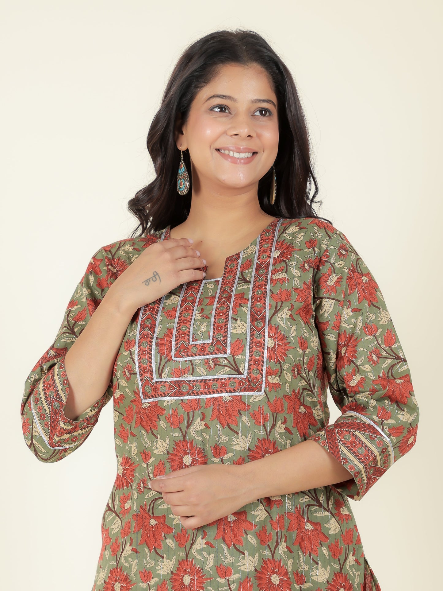 Lurex Cotton Floral Kurta