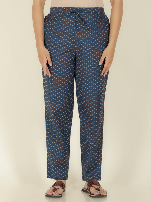 Soft Cotton Floral Blue Tapered Trousers