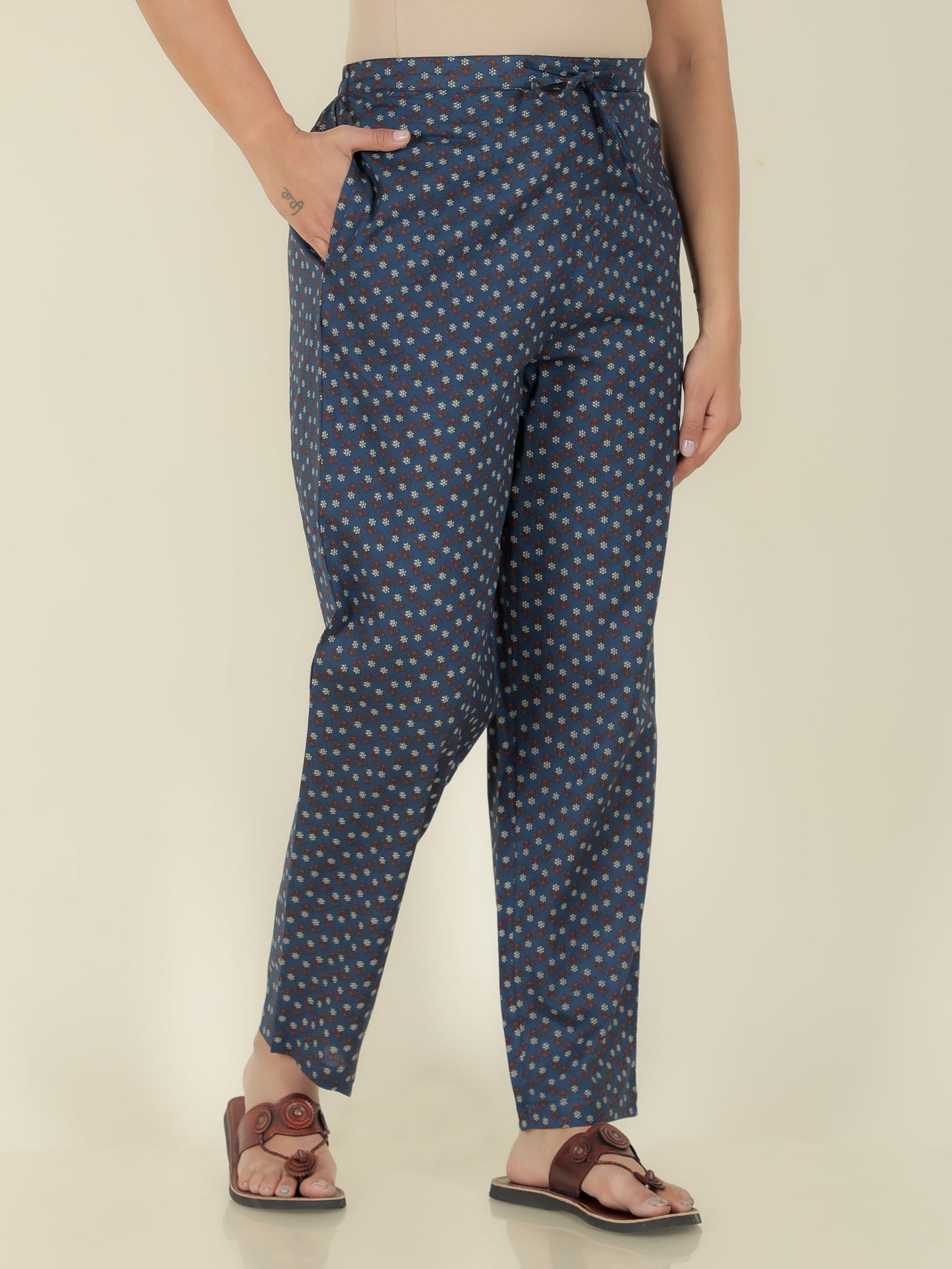 Soft Cotton Floral Straight Blue Kurta