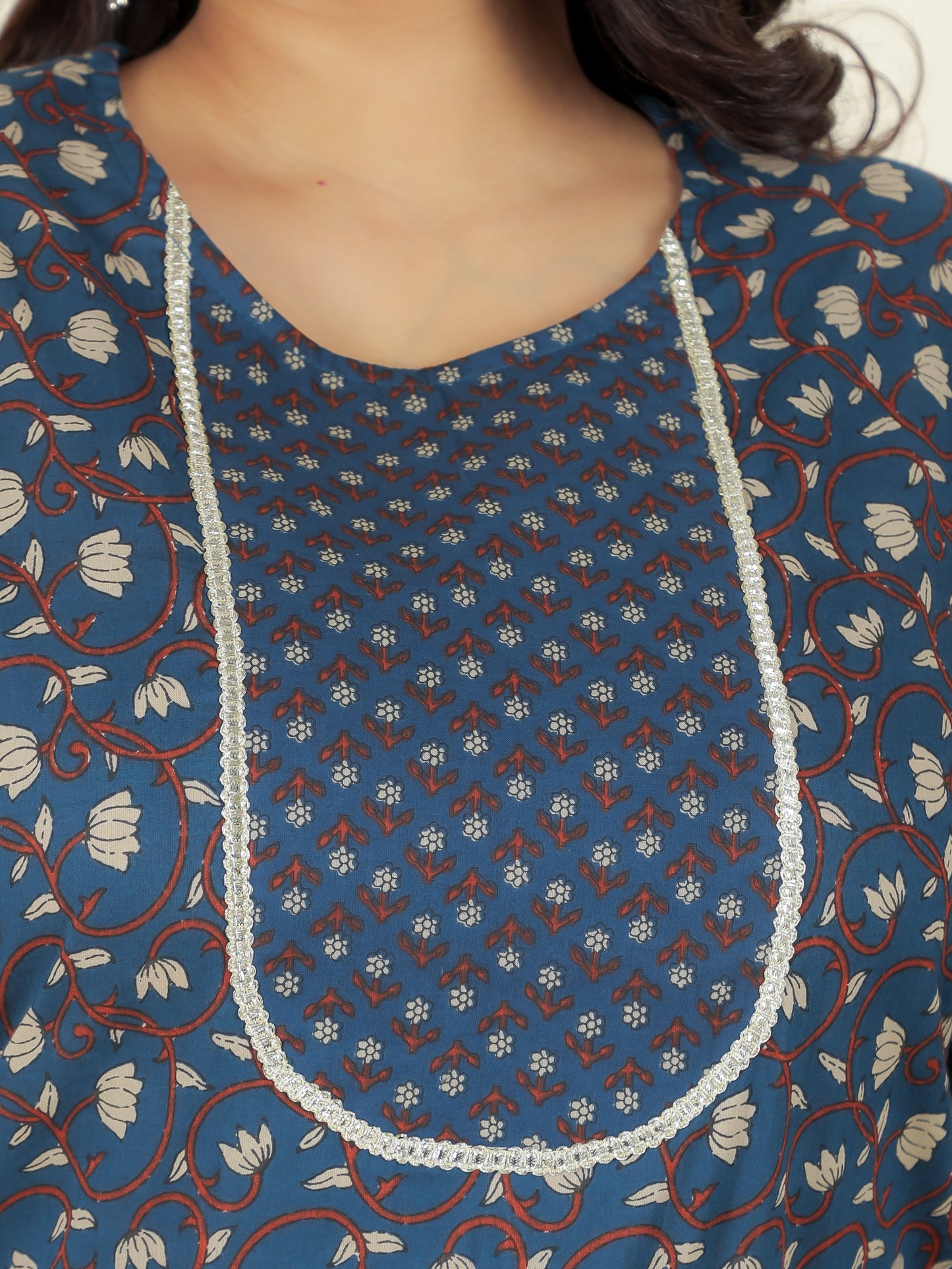 Soft Cotton Floral Straight Blue Kurta
