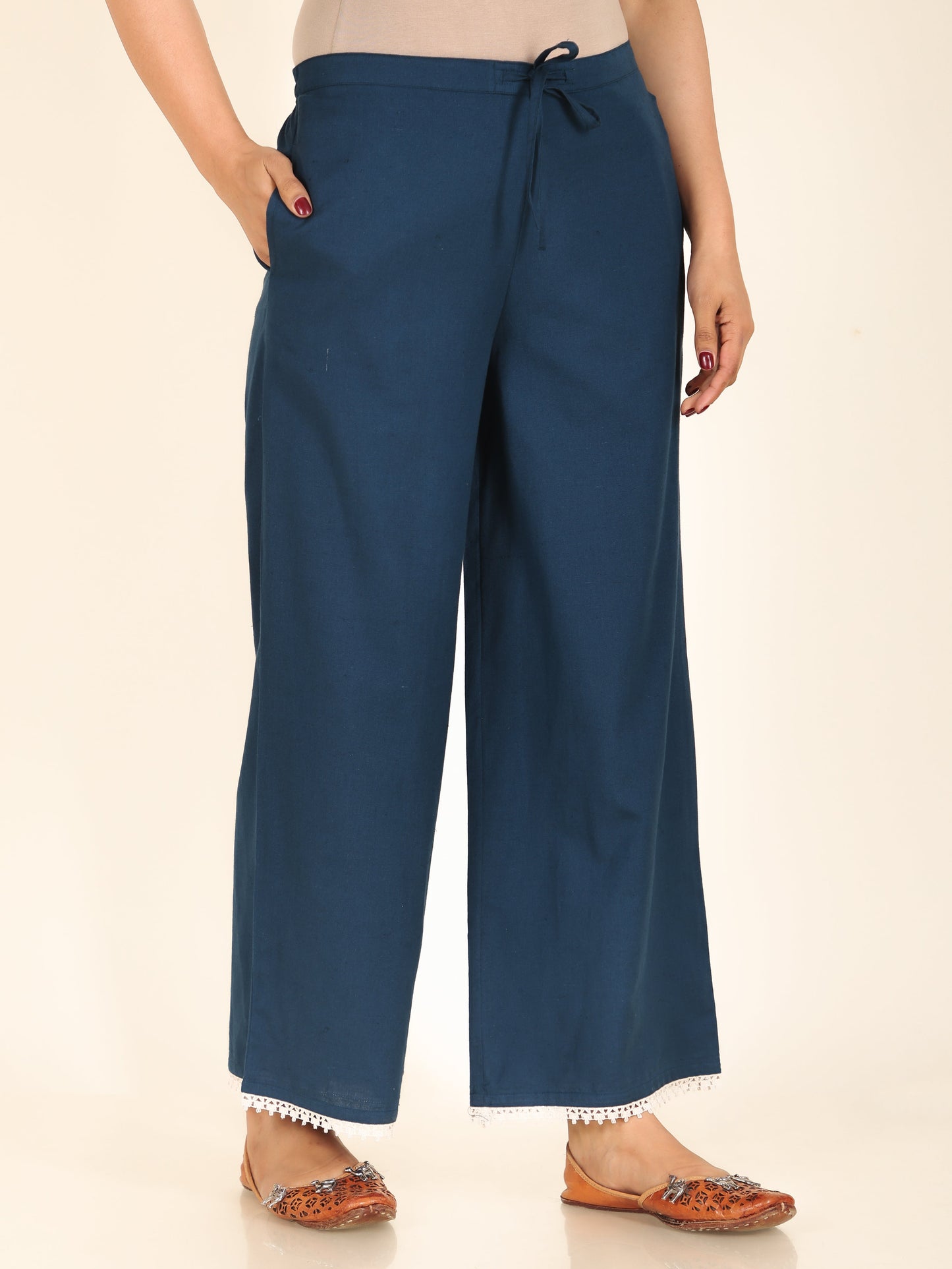 Linen Cotton Floral Straight Blue Kurta