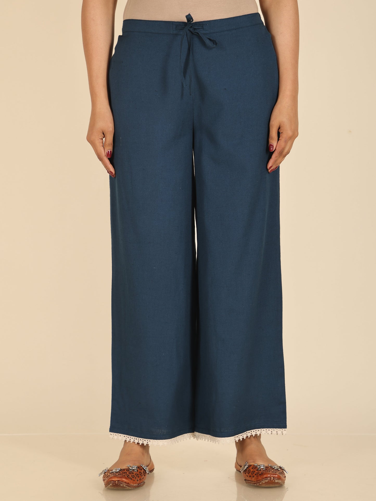 Linen Cotton Floral Straight Blue Kurta