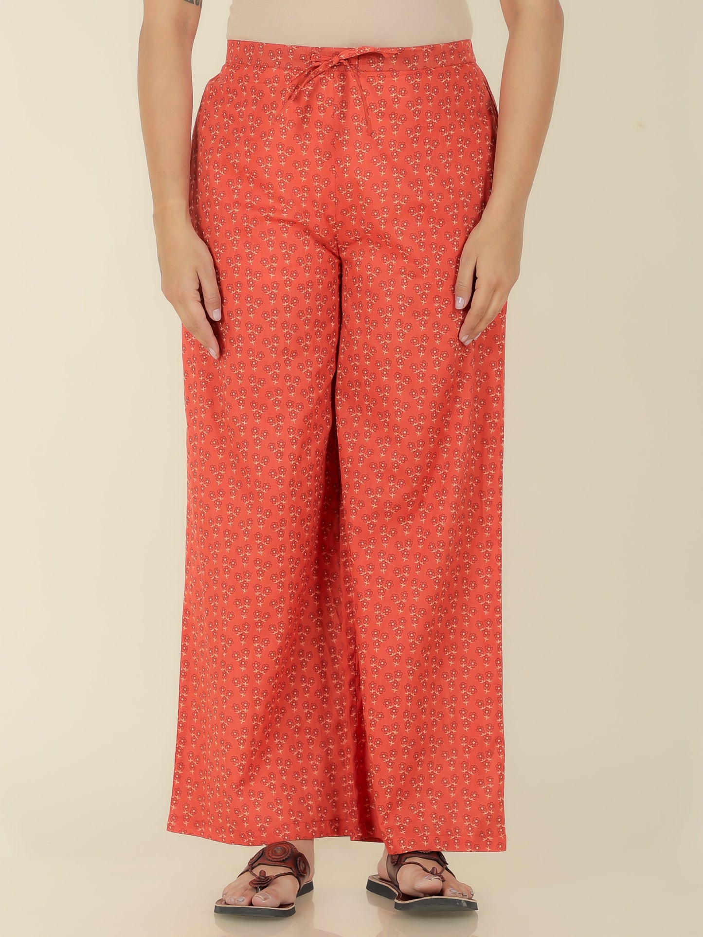 Blend Cotton Floral Red Palazzo