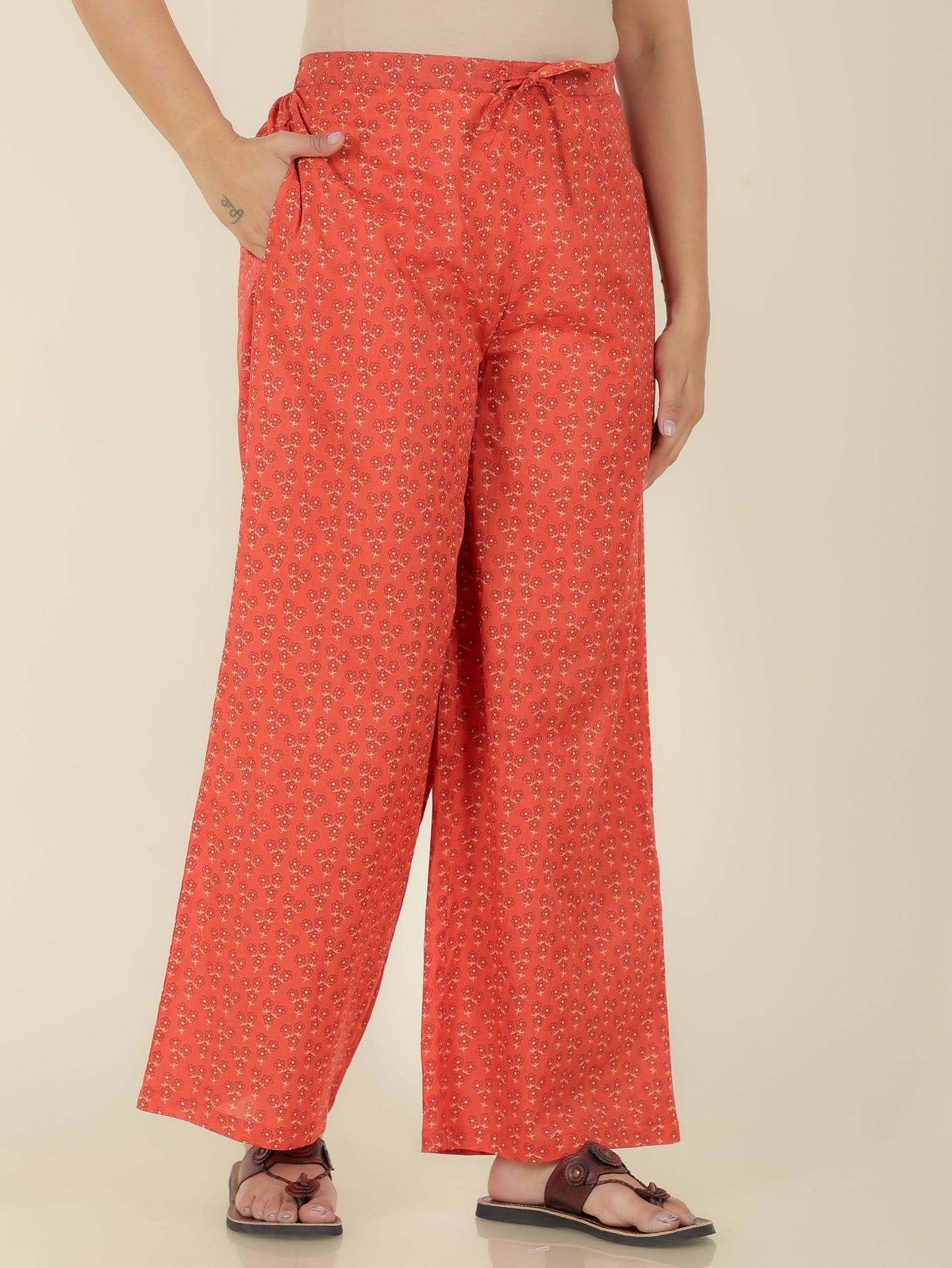 Blend Cotton Floral Red Palazzo