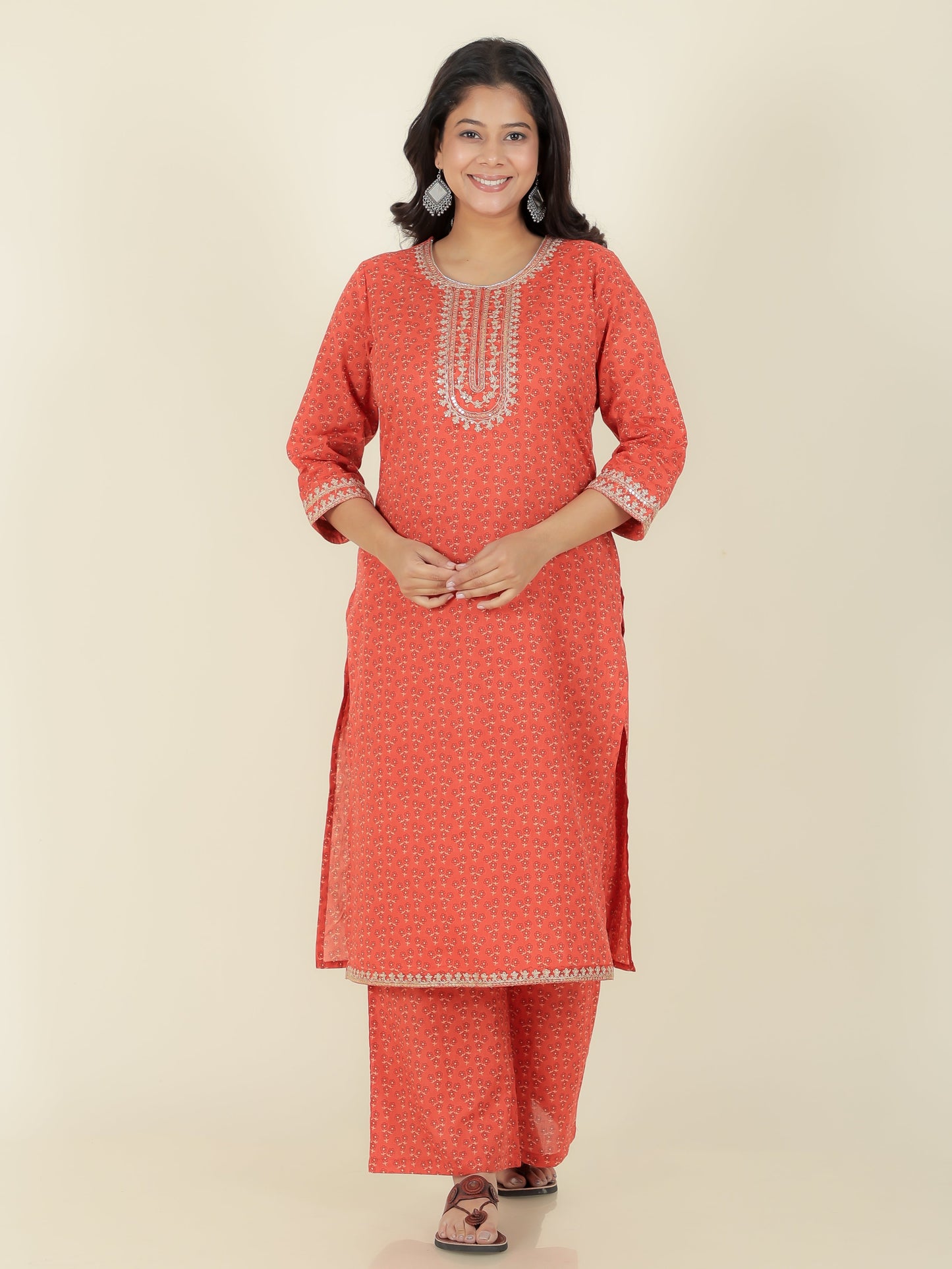 Blend Cotton Floral Kurta