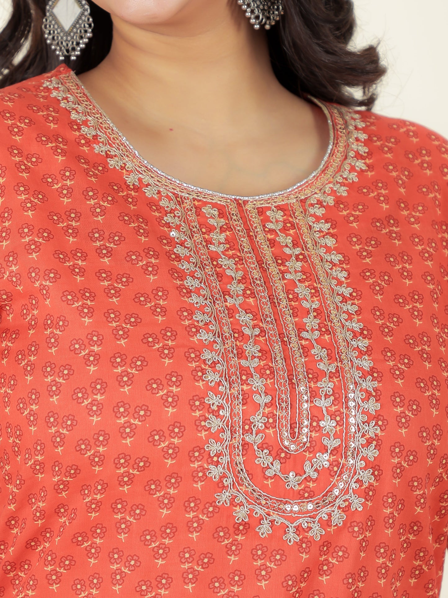 Blend Cotton Floral Kurta