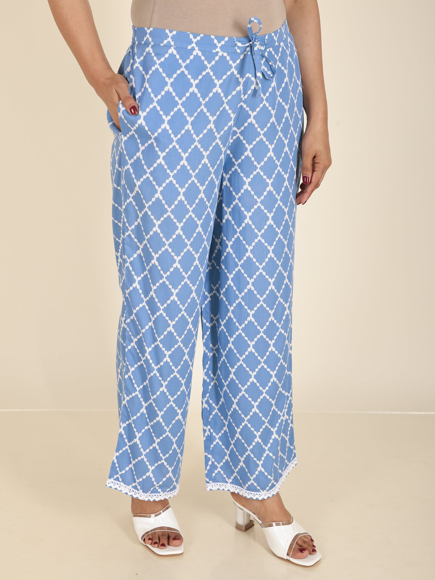 Viscose Ikat Anarkali Blue Kurta