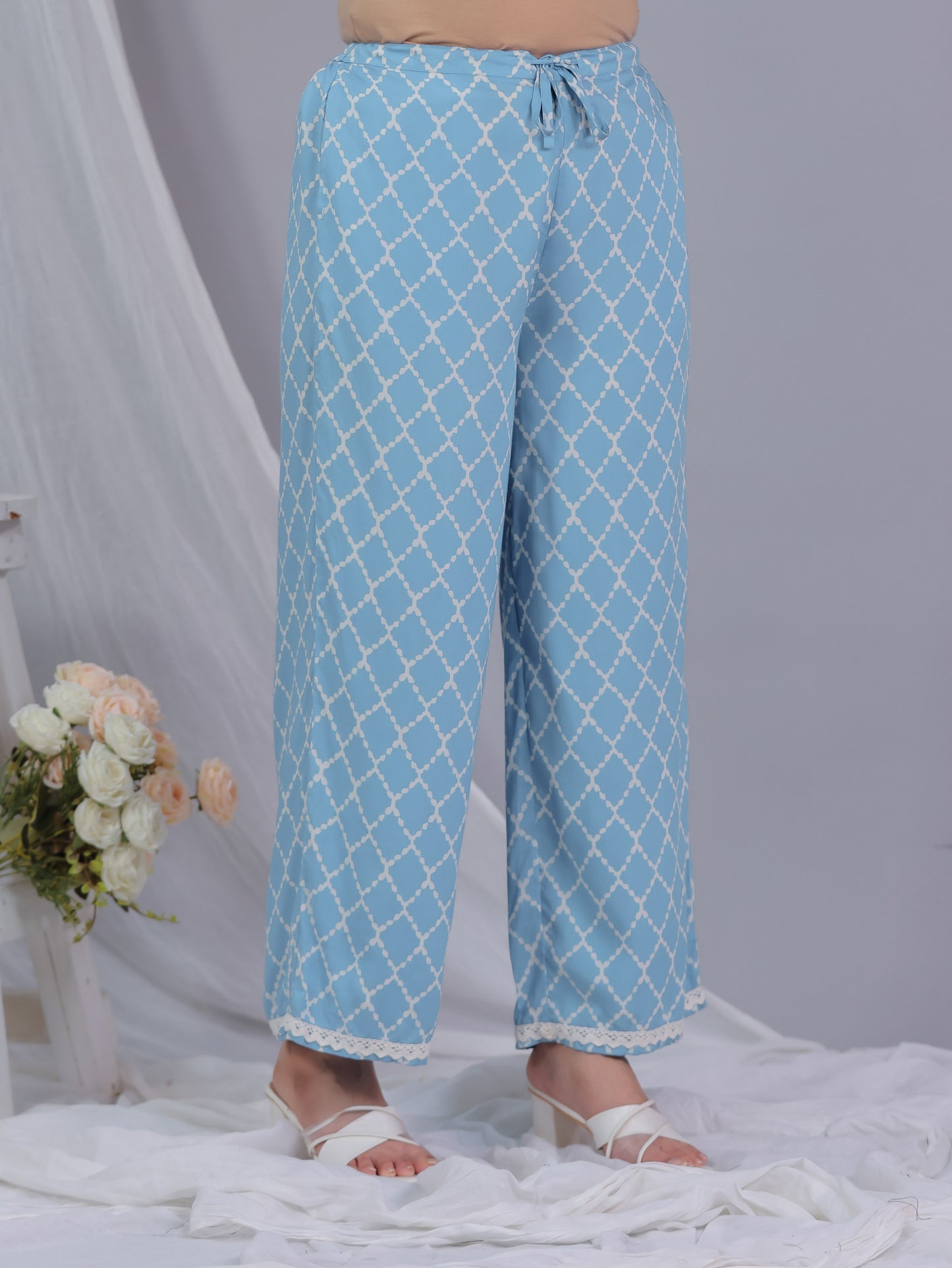 Rayon Ikat Flared Blue Kurta