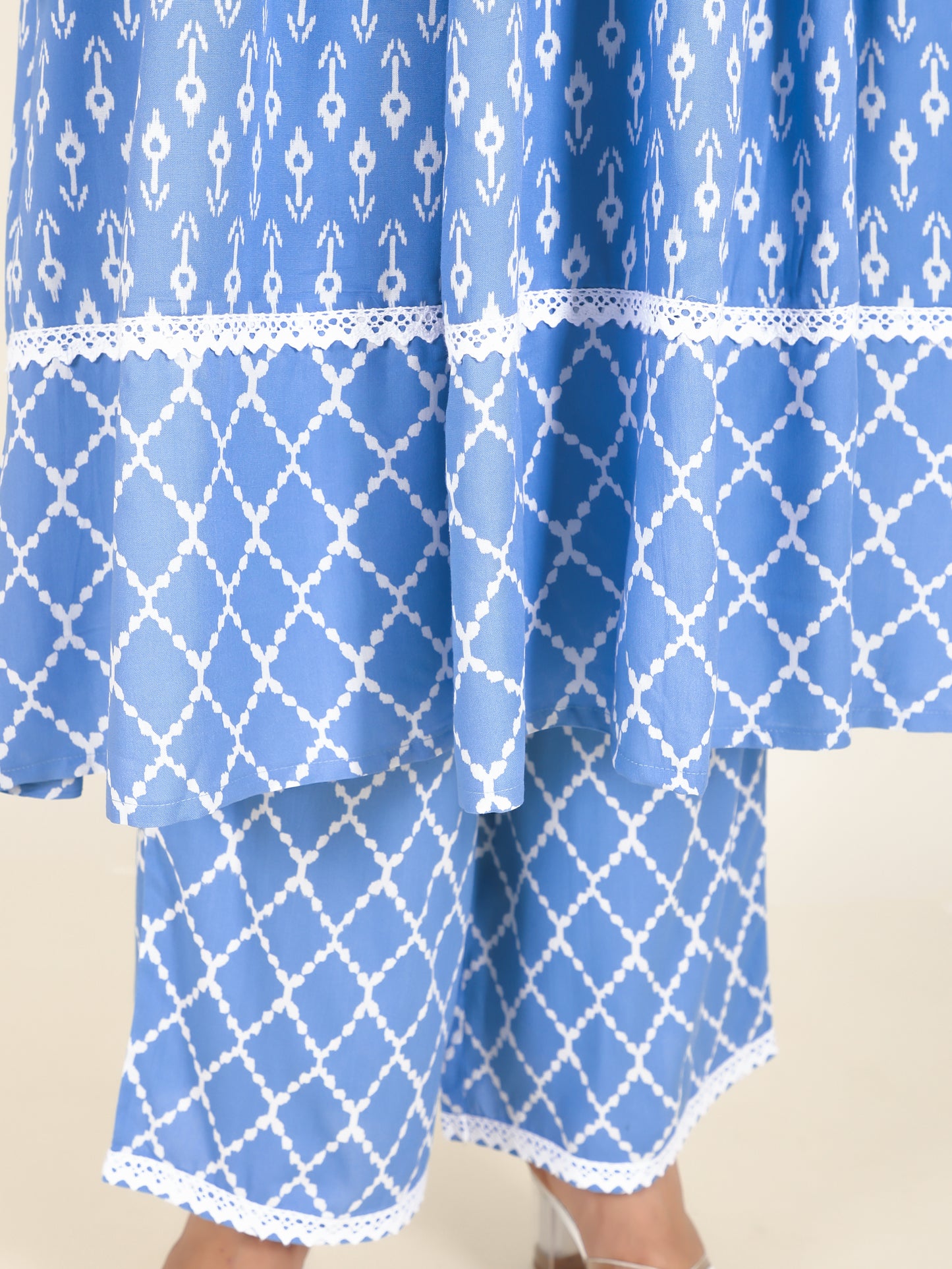 Viscose Ikat Anarkali Blue Kurta