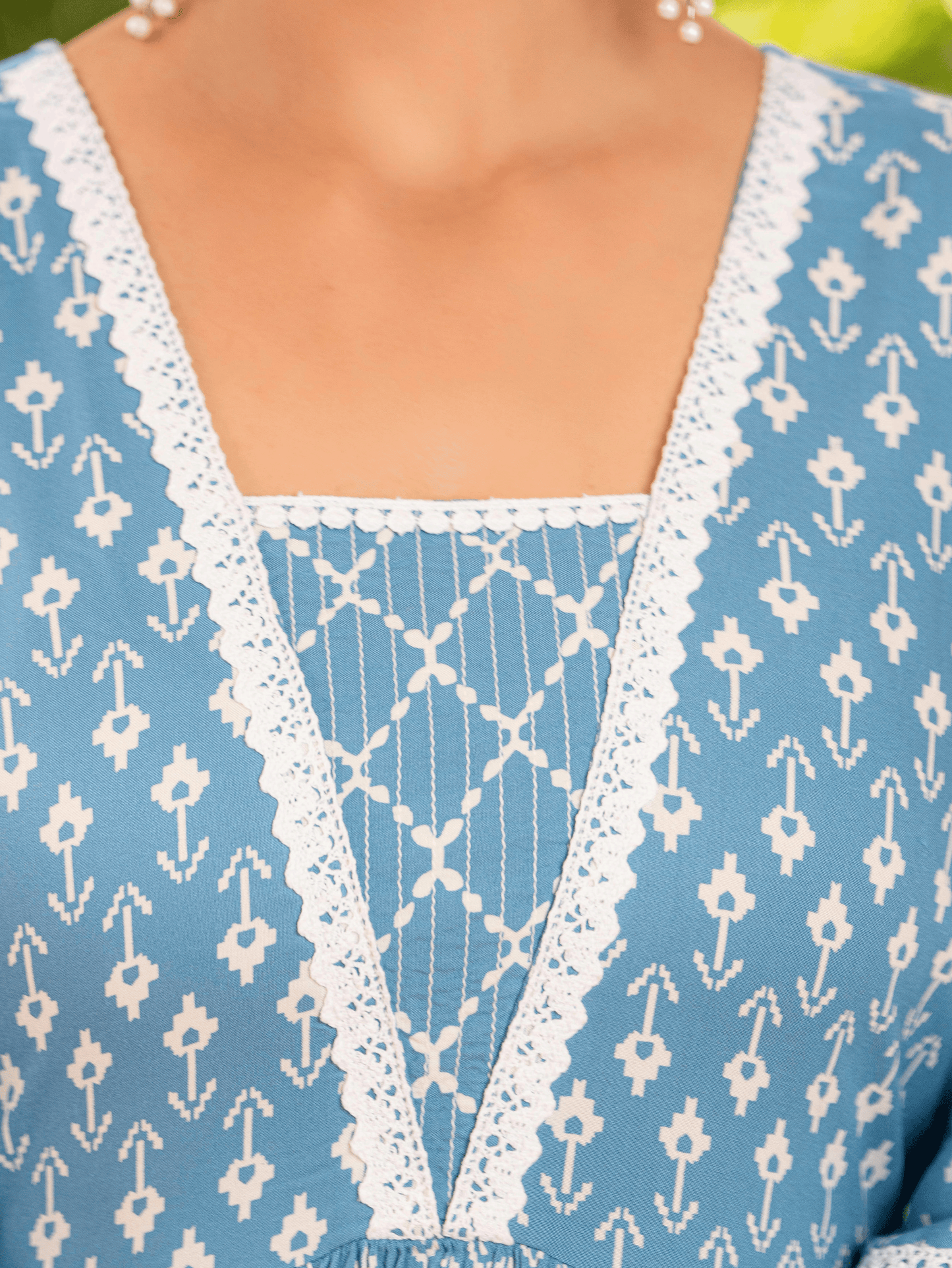 Viscose Ikat Anarkali Blue Kurta