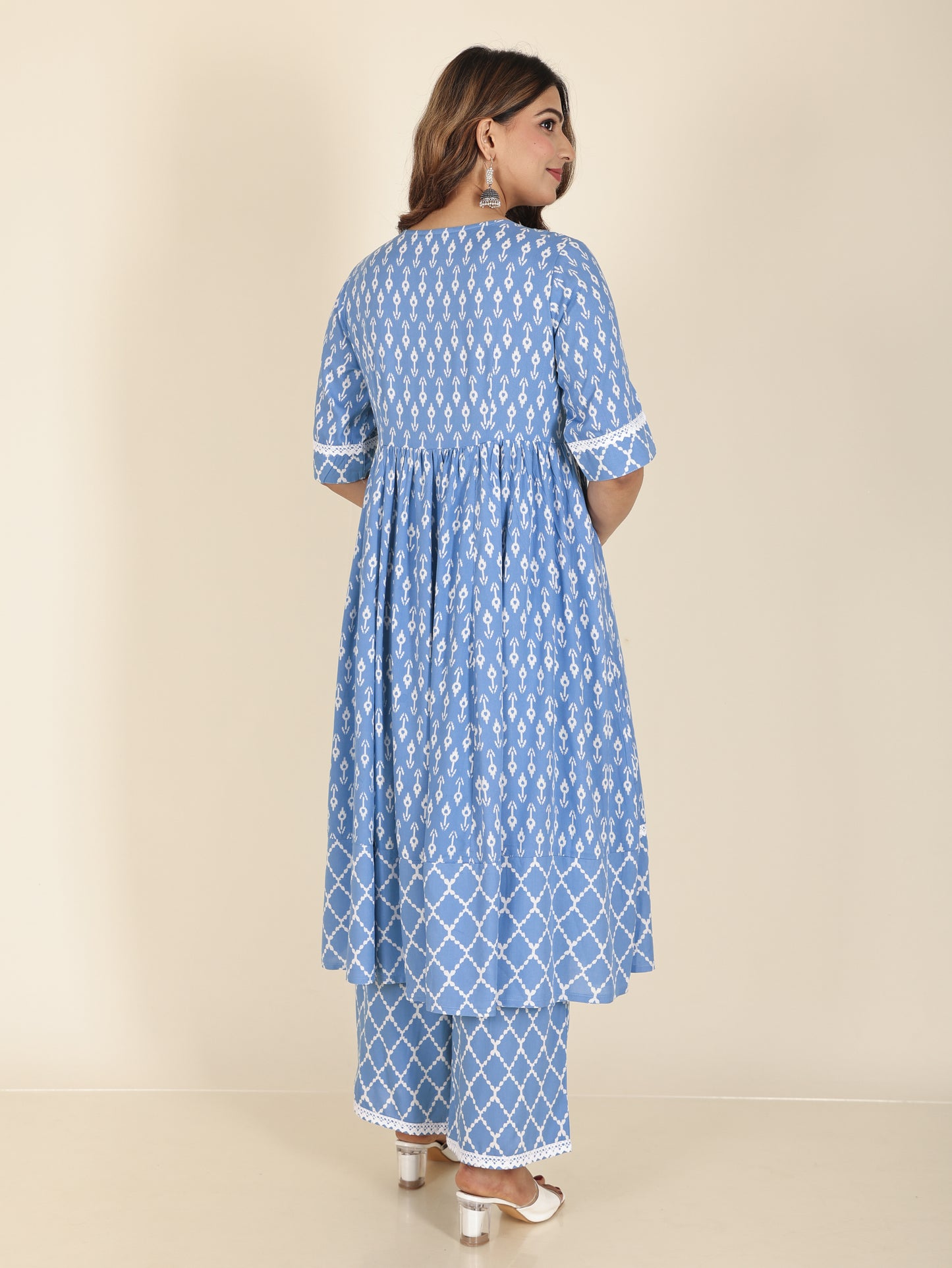 Viscose Ikat Anarkali Blue Kurta
