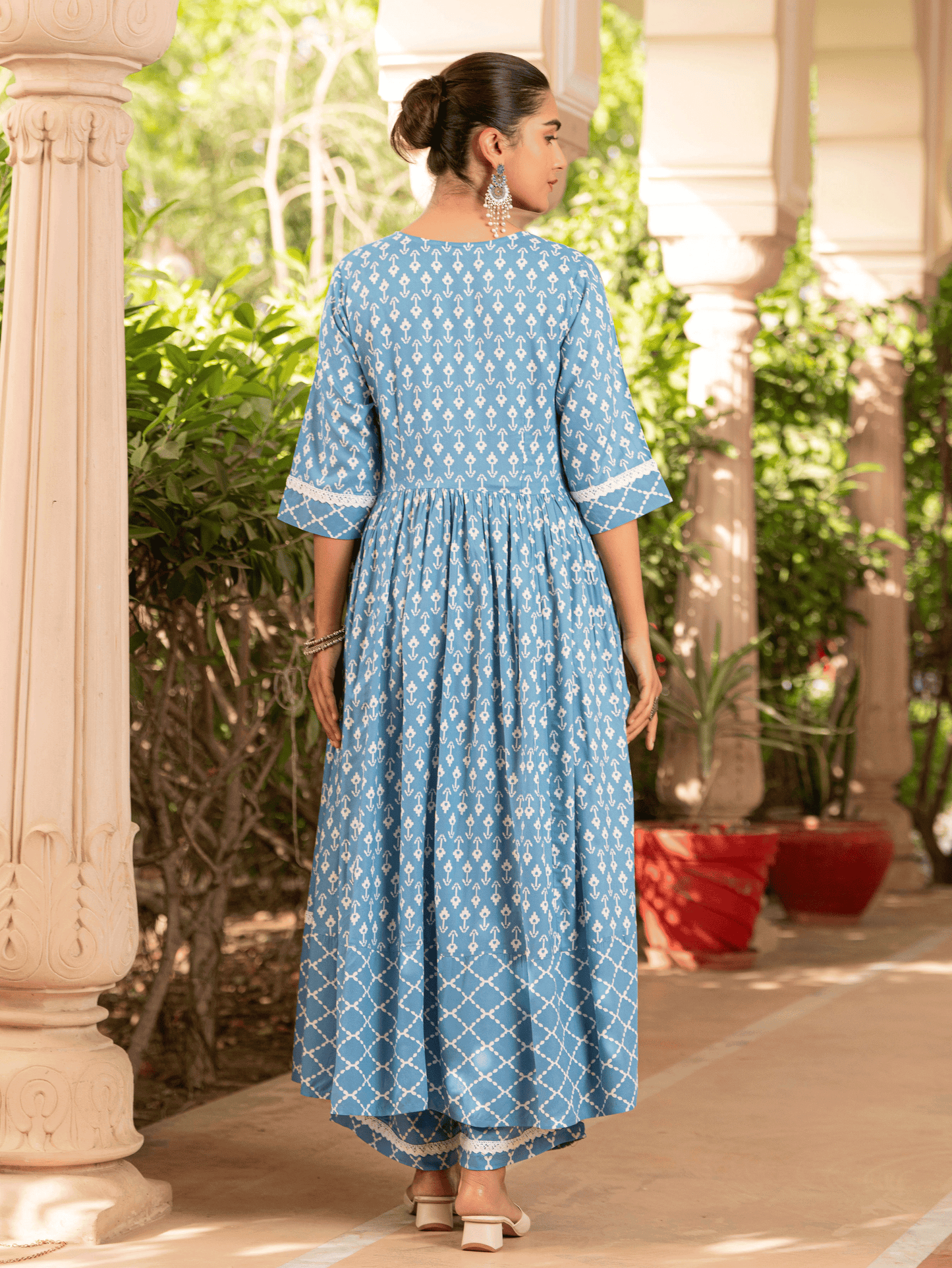 Rayon Ikat Flared Blue Kurta