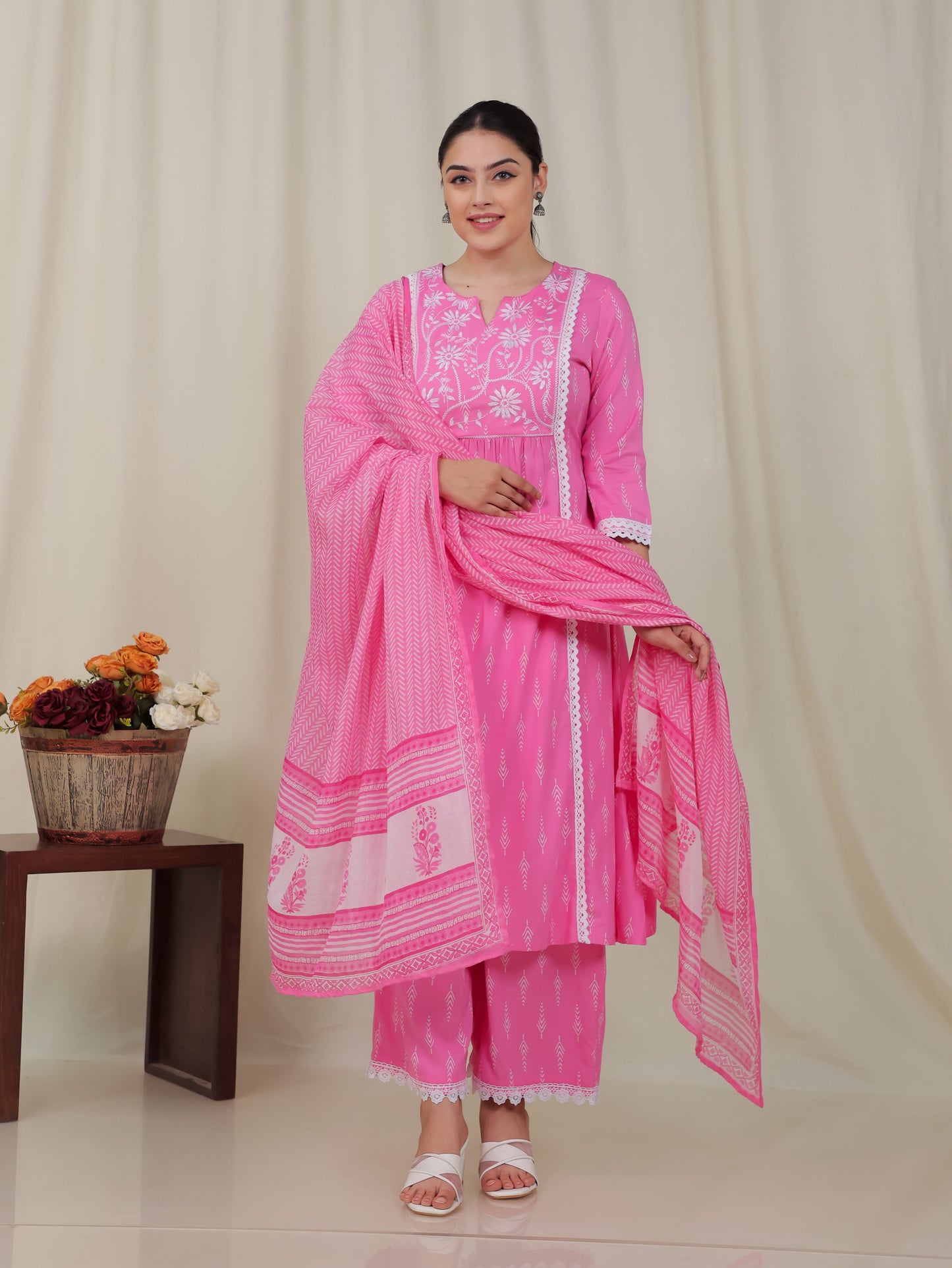 Cotton Voile Striped Pink Dupatta