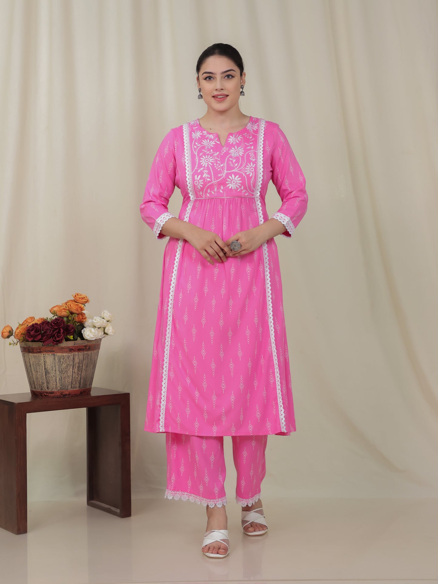 Viscose Geometric Panelled Pink Kurta