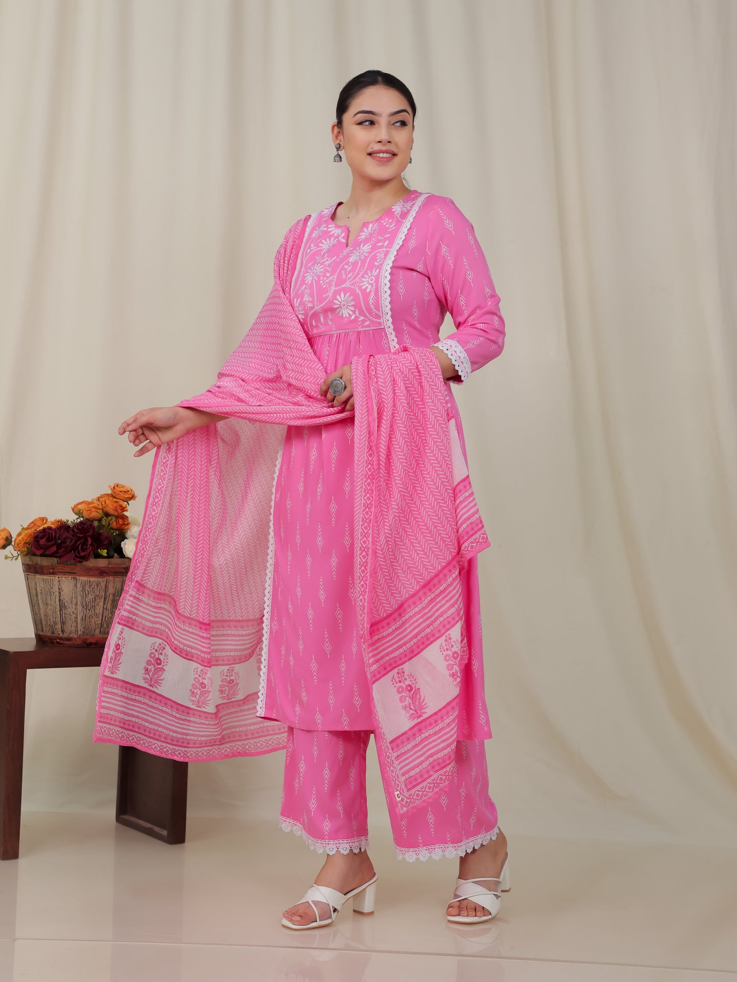 Viscose Geometric Panelled Pink Kurta