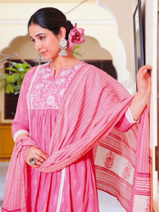 Cotton Voile Striped Pink Dupatta