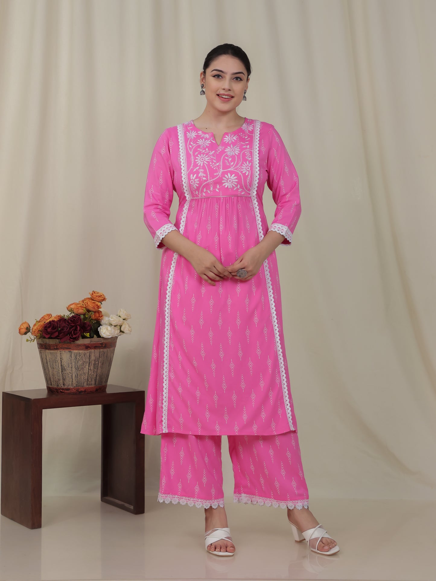 Viscose Geometric Panelled Pink Kurta