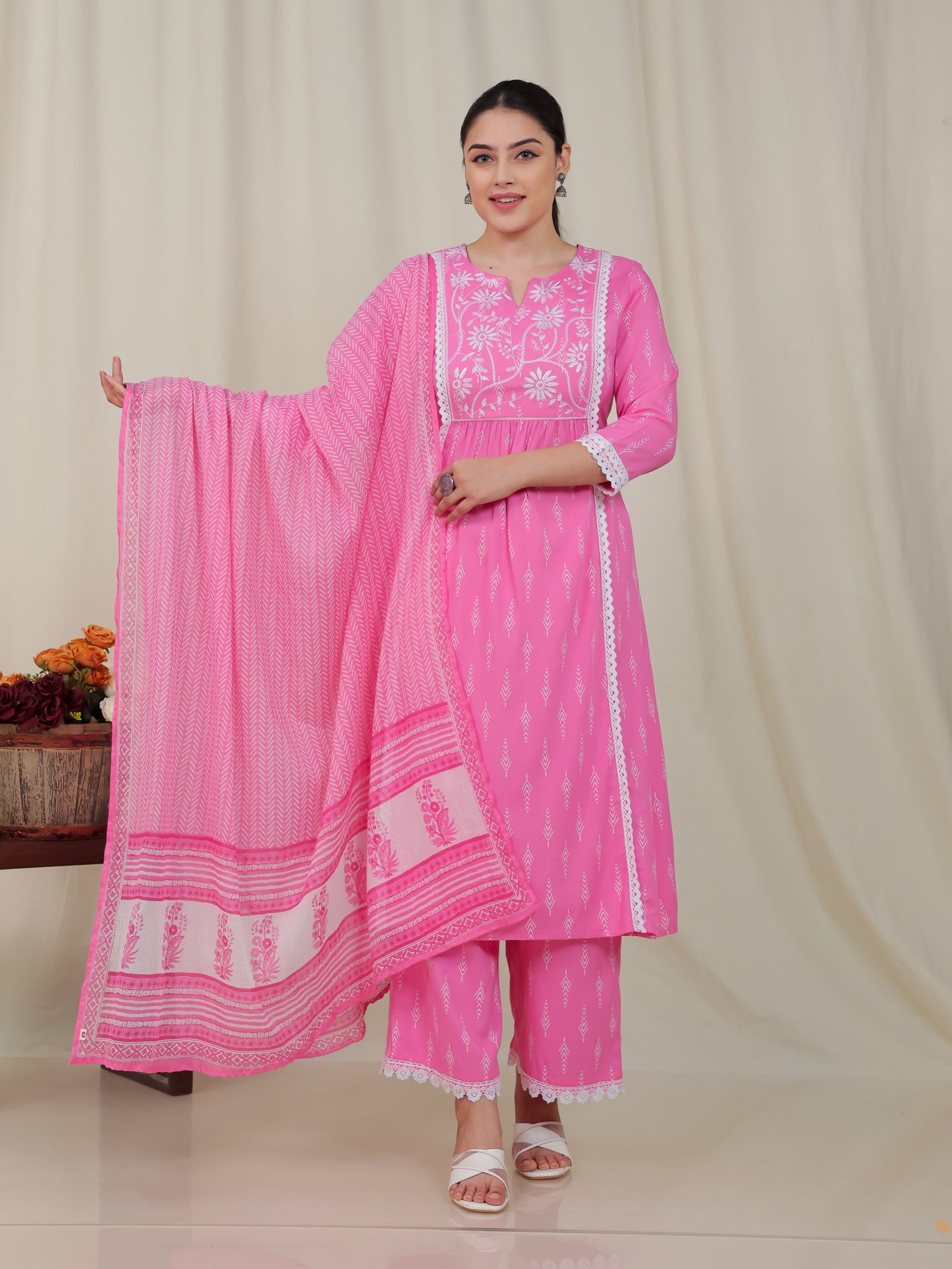 Viscose Geometric Panelled Pink Kurta