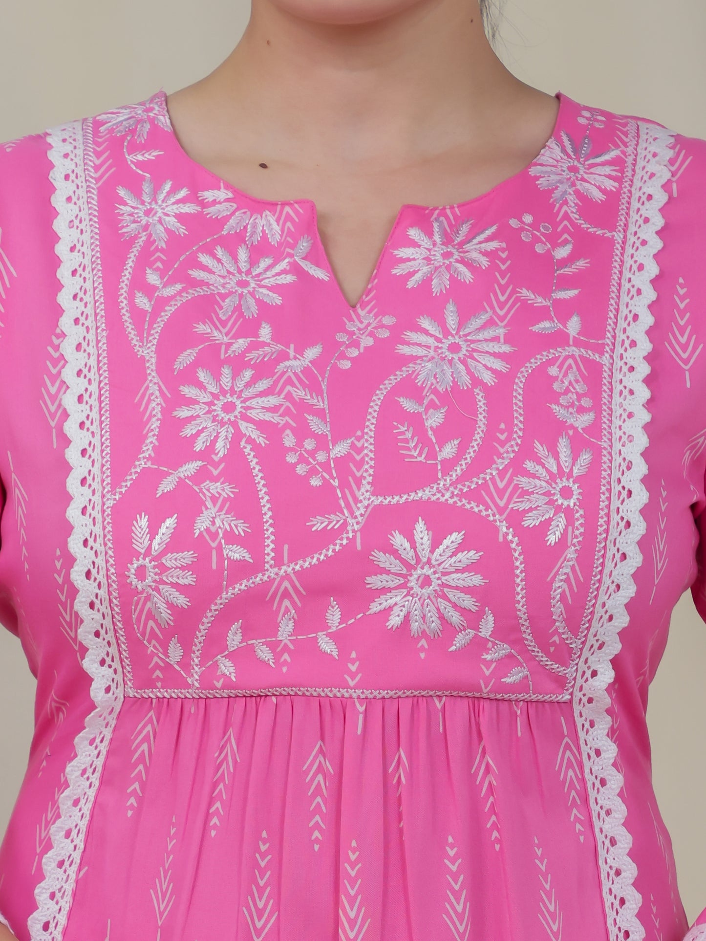 Viscose Geometric Panelled Pink Kurta