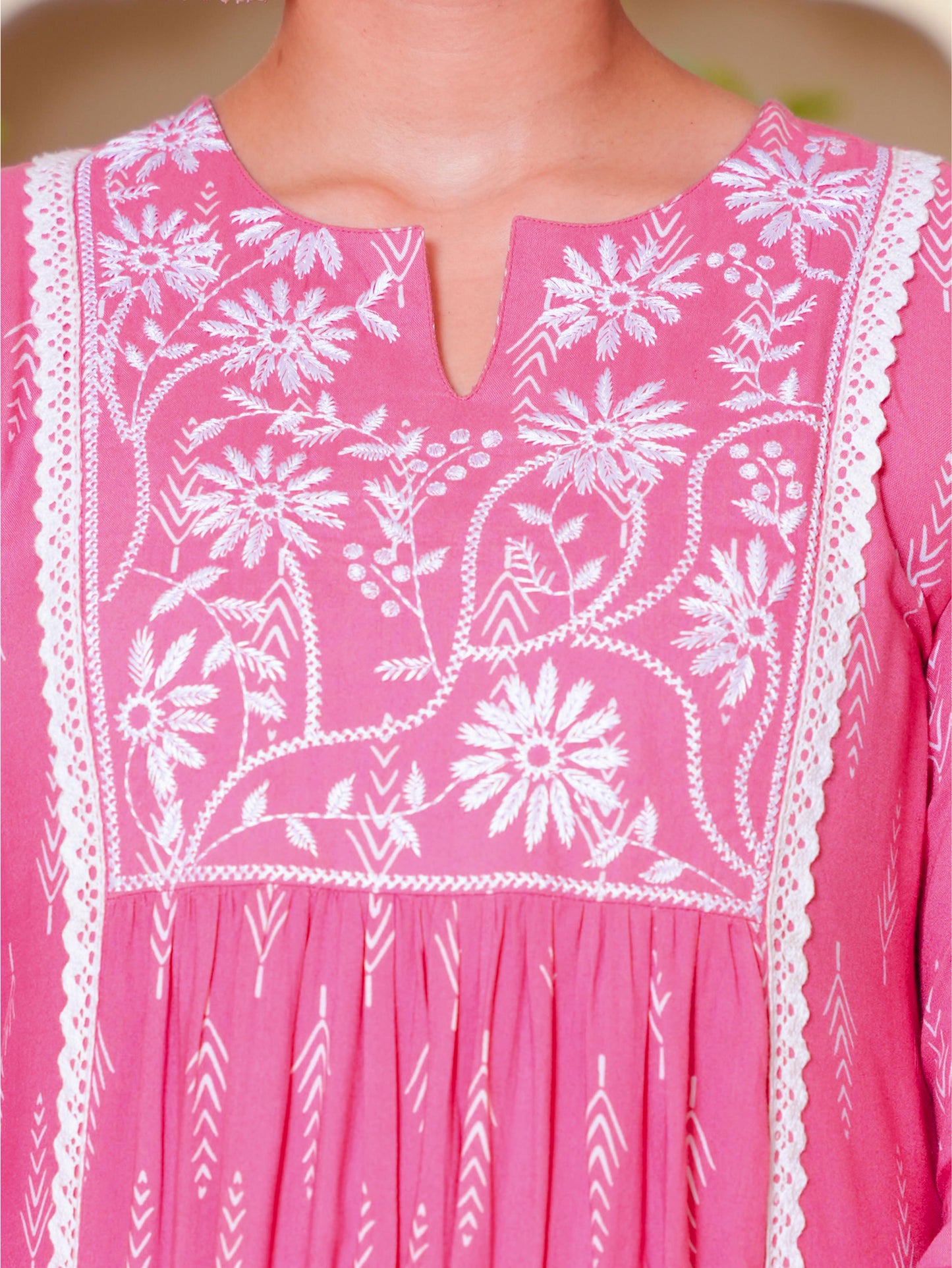 Viscose Geometric Panelled Pink Kurta