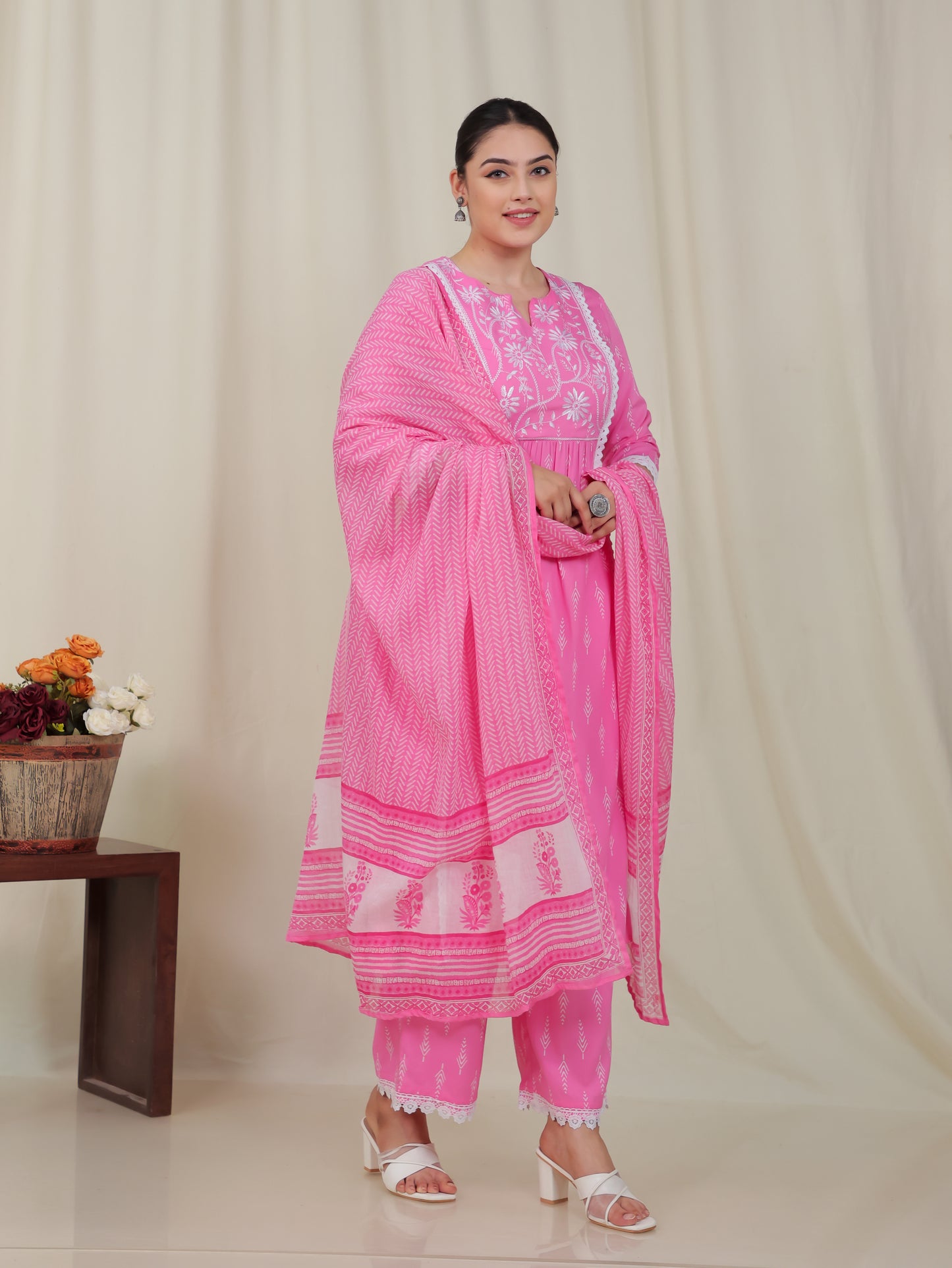 Viscose Geometric Panelled Pink Kurta