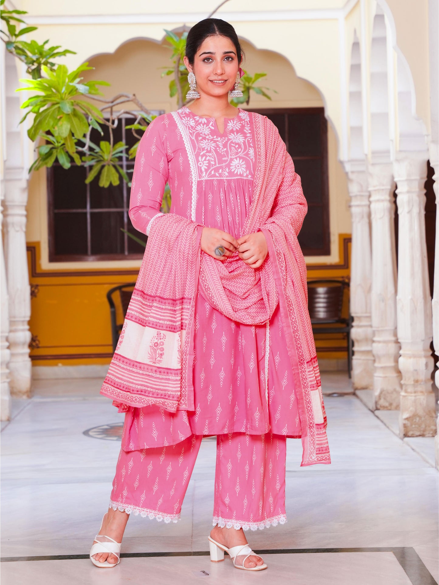 Viscose Geometric Panelled Pink Kurta