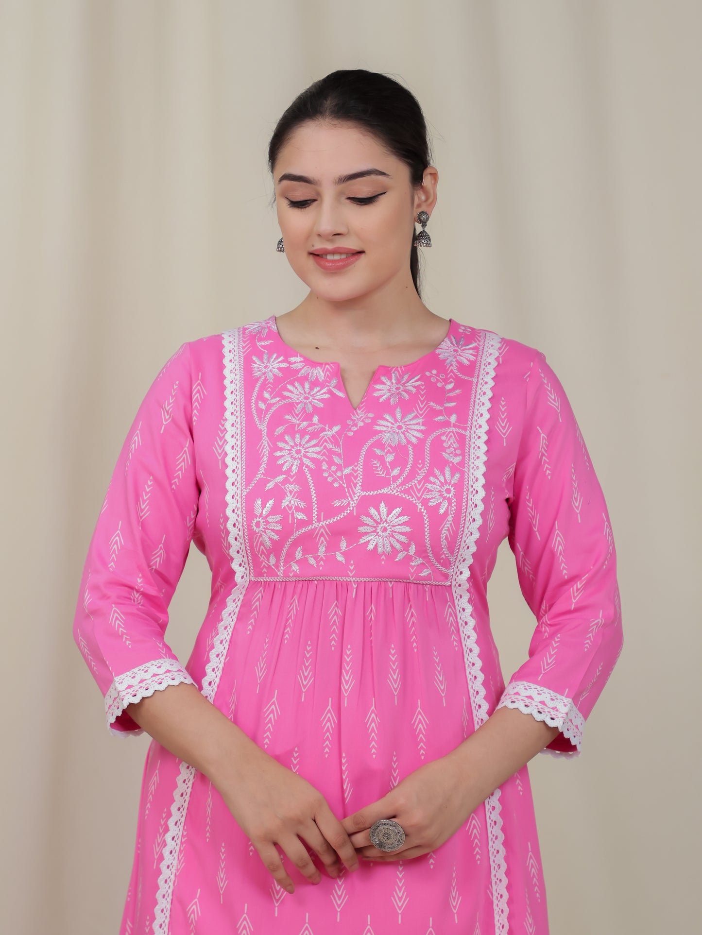 Viscose Geometric Panelled Pink Kurta