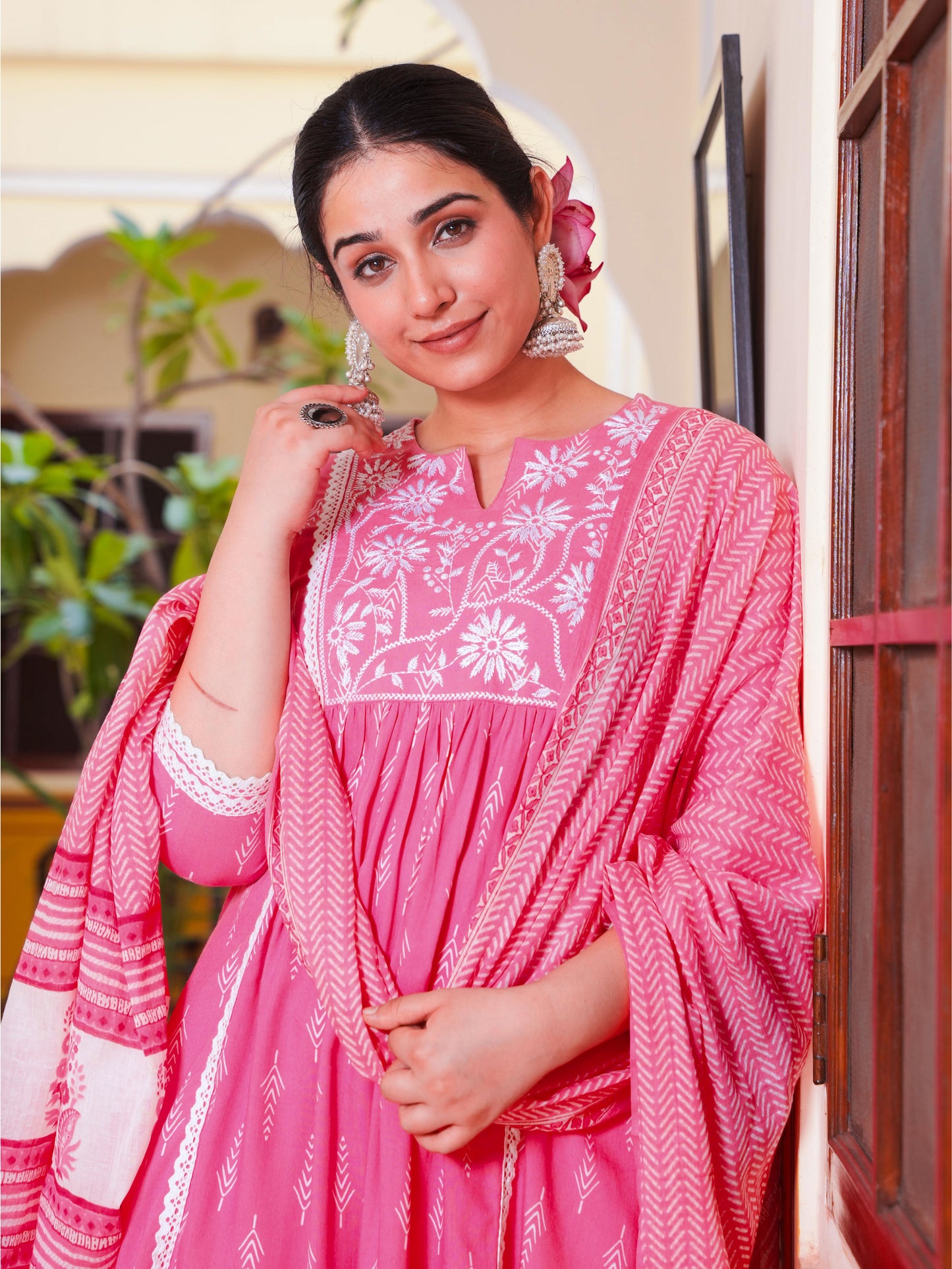 Viscose Geometric Panelled Pink Kurta