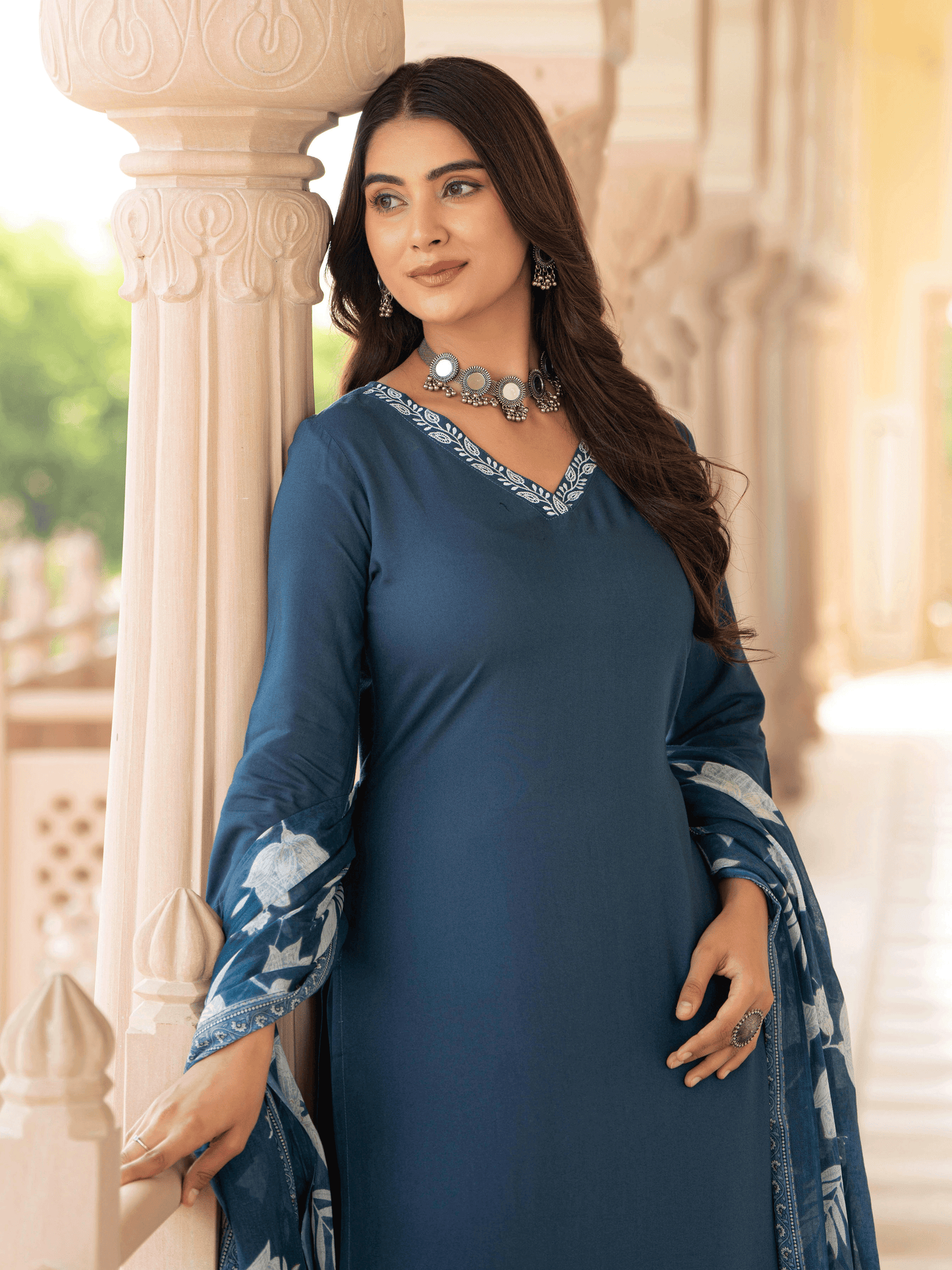 Viscose Solid Straight Blue Kurta